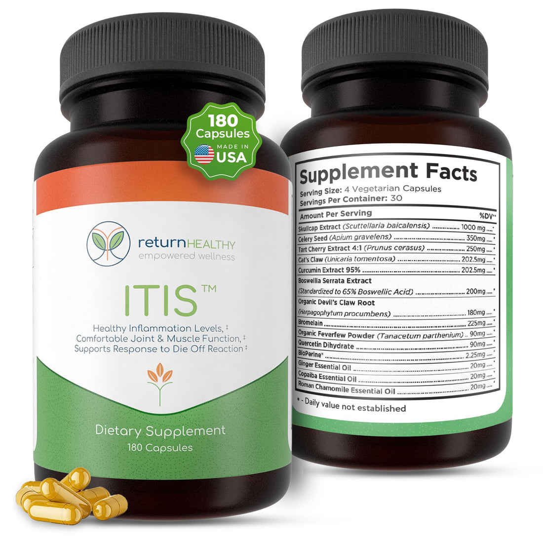Return Healthy ITIS | Joint Discomfort Support | Nerve Support Supplement | Joint and Muscle Supplements | Celery Seed, Curcumin, Bromelain & More | Pure, Nature-Derived, Plant-Based, 180 caps Return Healthy Au supplements