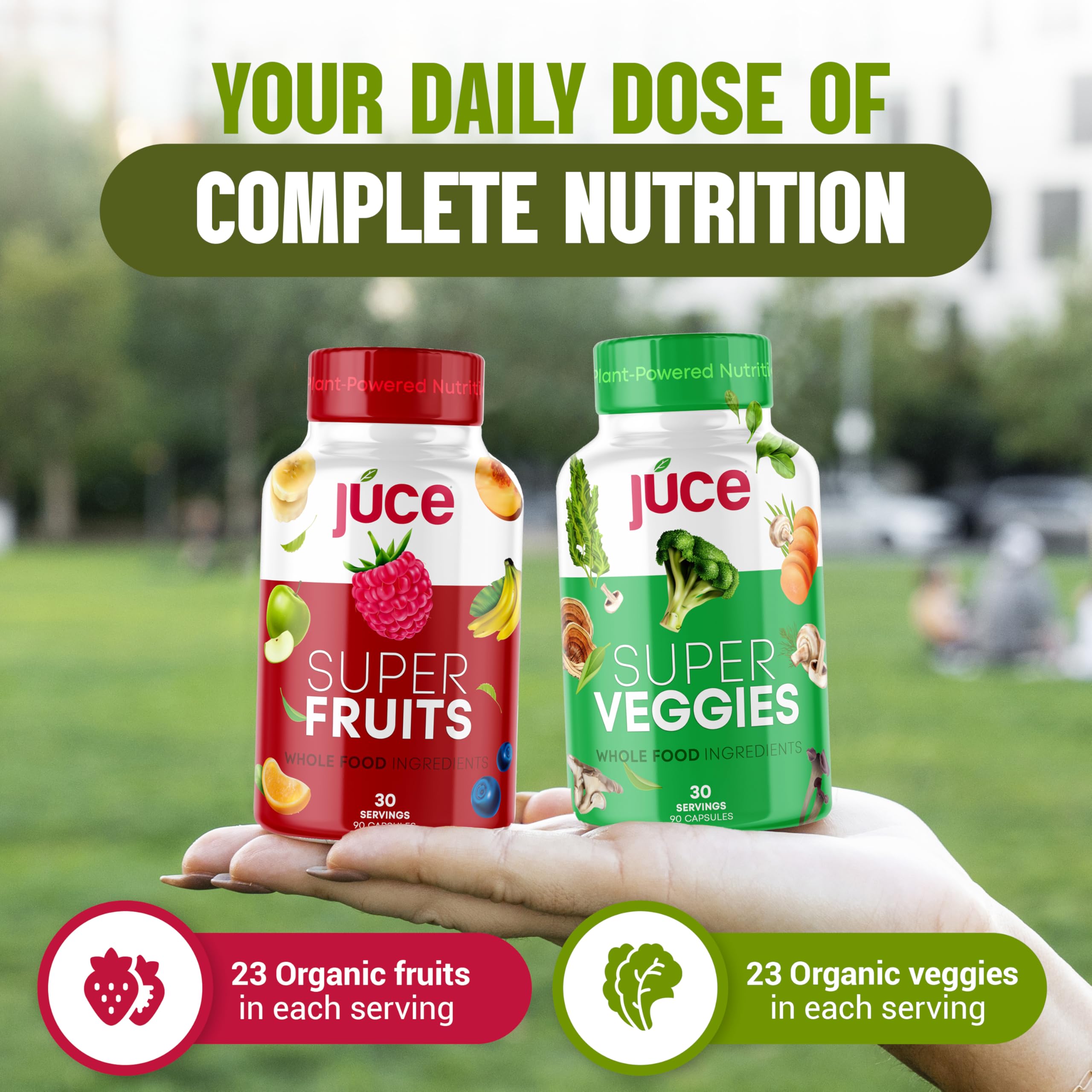Juce Original Formula - Organic Super Fruit & Veggies Supplement - Gluten/Gelatin Free, Soy Free & Vegan- Reds & Greens Superfood Capsules- 23 Fruits & 23 Vegetables (180 Count)- By Terra Kai Organics Terra Kai Organics Au supplements