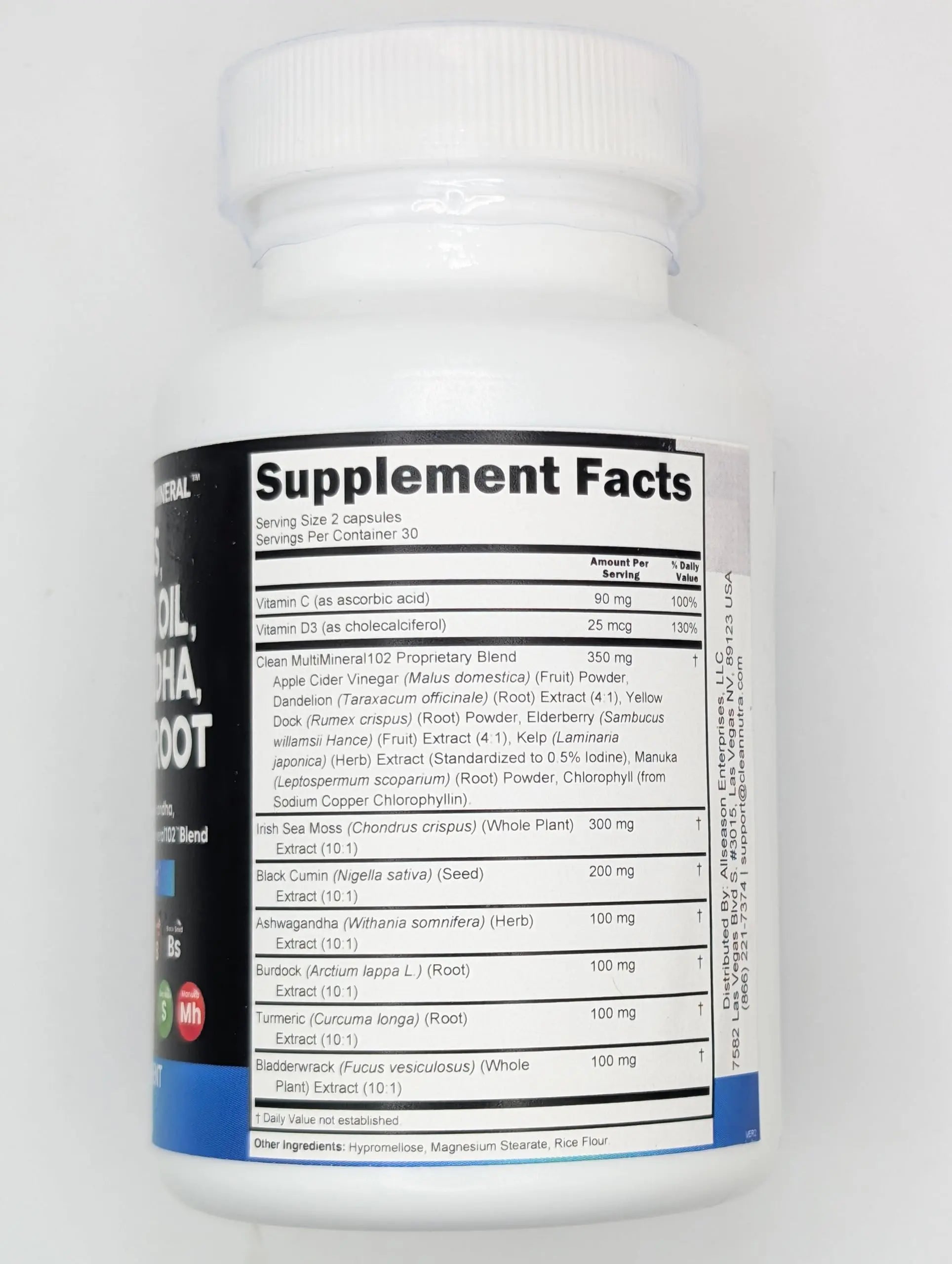 Sea Moss Black Seed Oil Ashwagandha Turmeric Bladderwrack Burdock & Vitamin C Vitamin D3 with Elderberry Manuka Dandelion Yellow Dock Iodine Chlorophyll ACV - 5Pack Clean Nutraceuticals Au supplements