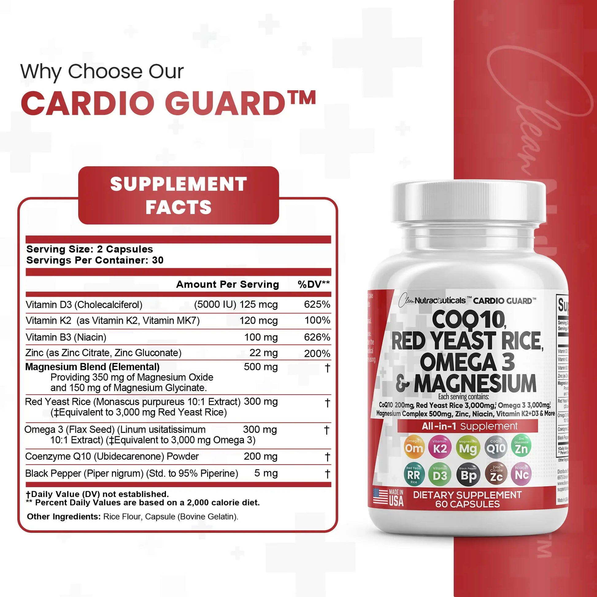 COQ10 200mg Red Yeast Rice 3000mg Omega 3 3000mg Magnesium Clean Nutraceuticals Au supplements
