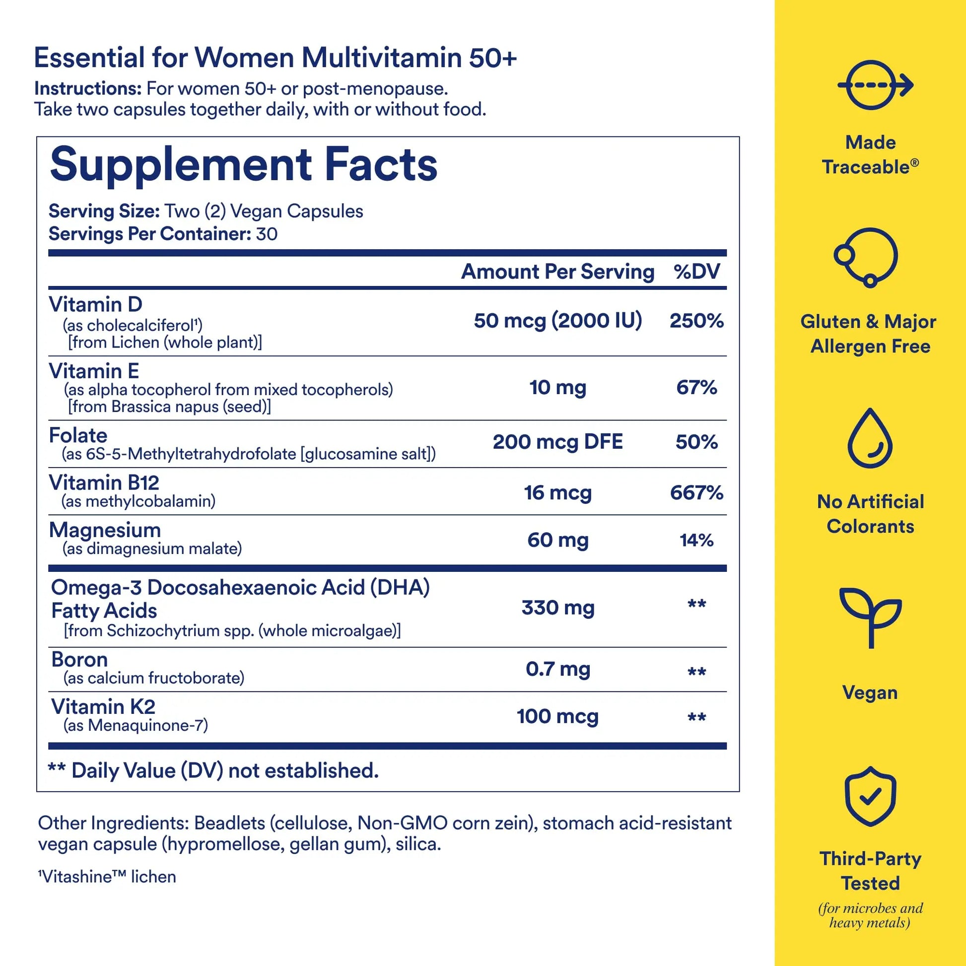Ritual Multivitamin for Women 50+, Menopause Supplements with Vitamin D3, K2 and Magnesium for Bone Support*, Omega-3 DHA, Vitamin B12 Ritual Au supplements