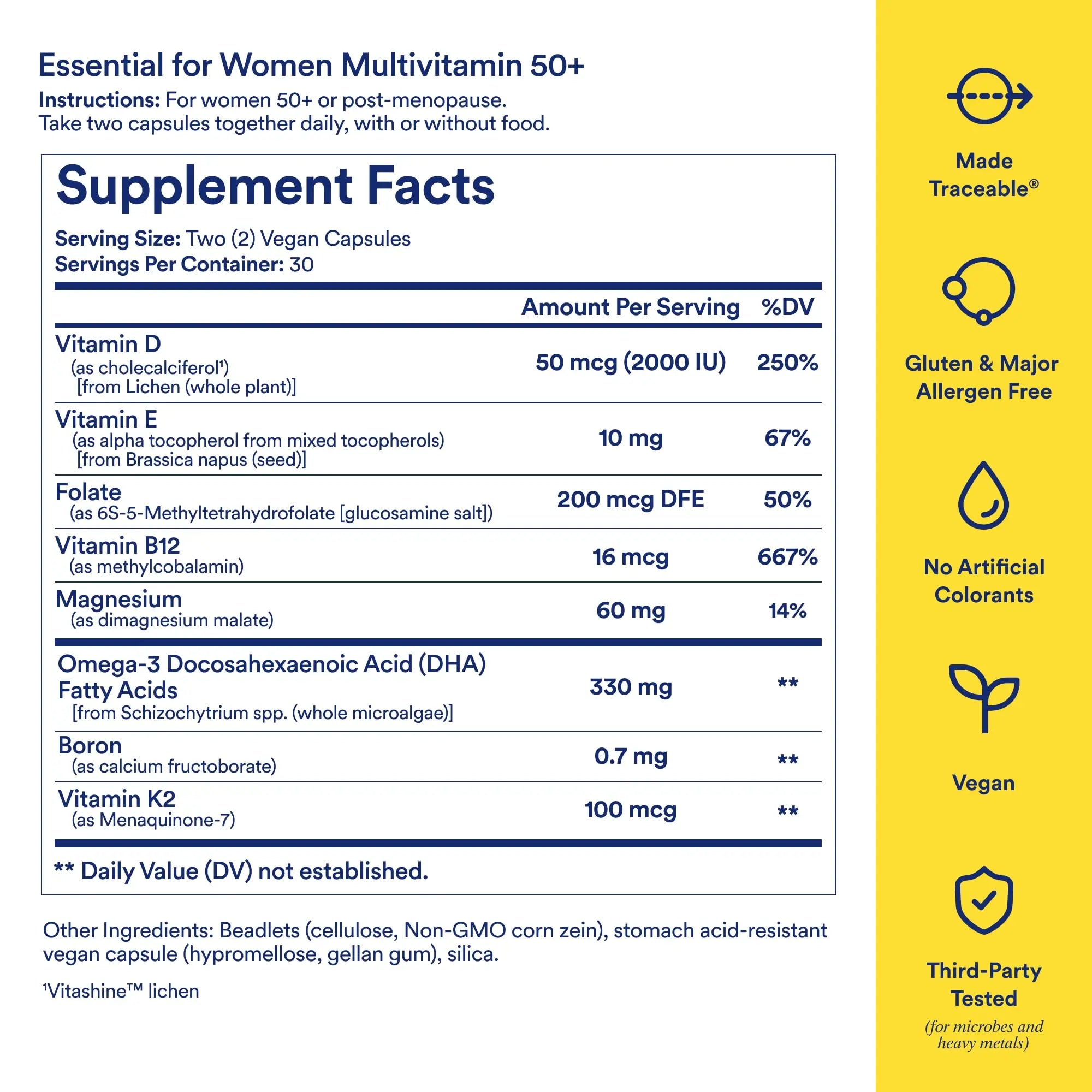 Ritual Multivitamin for Women 50+, Menopause Supplements with Vitamin D3, K2 and Magnesium for Bone Support*, Omega-3 DHA, Vitamin B12 Ritual Au supplements