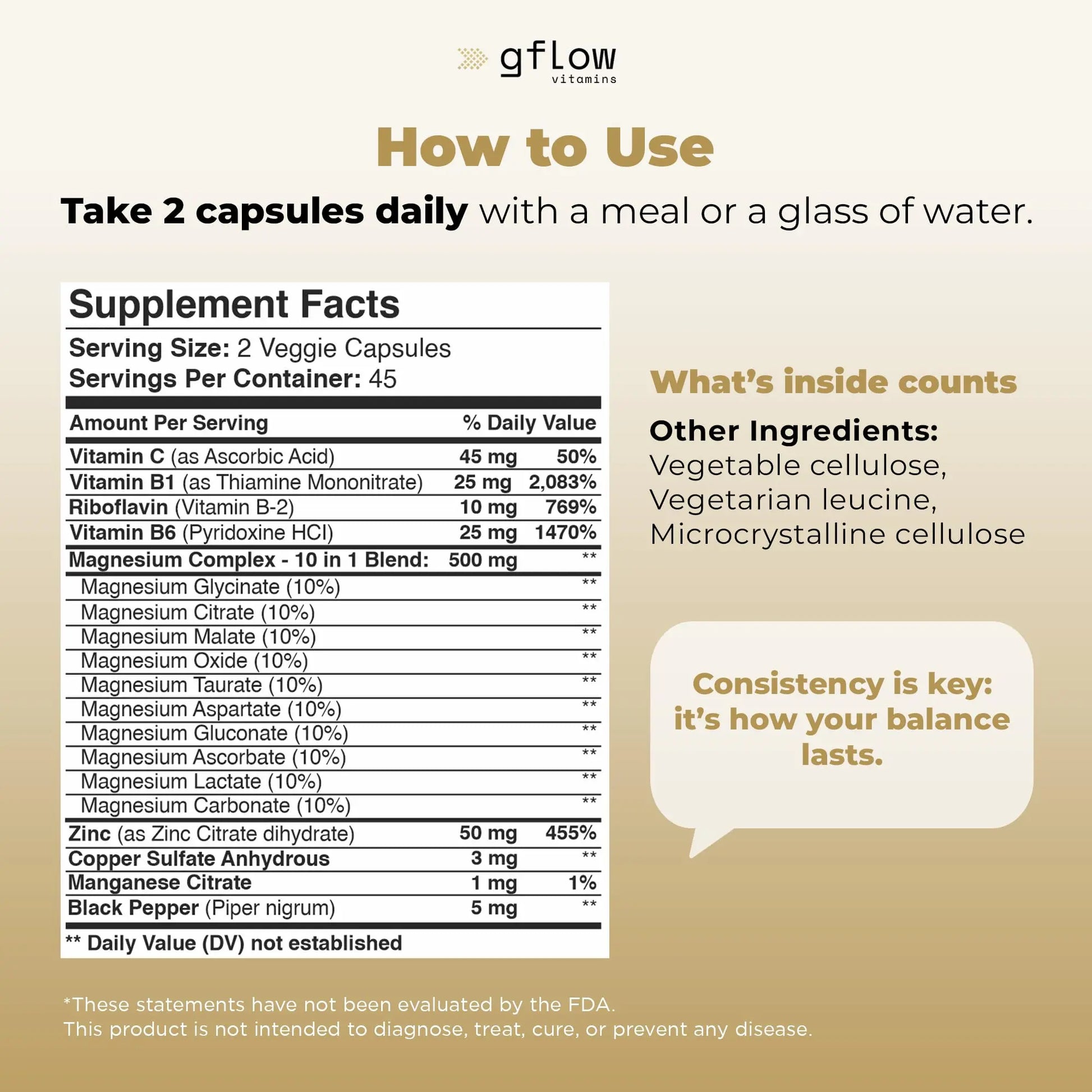 gflow vitamins Magnesium Complex Supplement - 10 Active Forms, Glycinate, Citrate, Malate, Oxide, Taurate, Aspartate, Gluconate, Ascorbate, Lactate, Carbonate, Plus More with Vitamin C B1 B2 B6 B12 gflow vitamins Au supplements