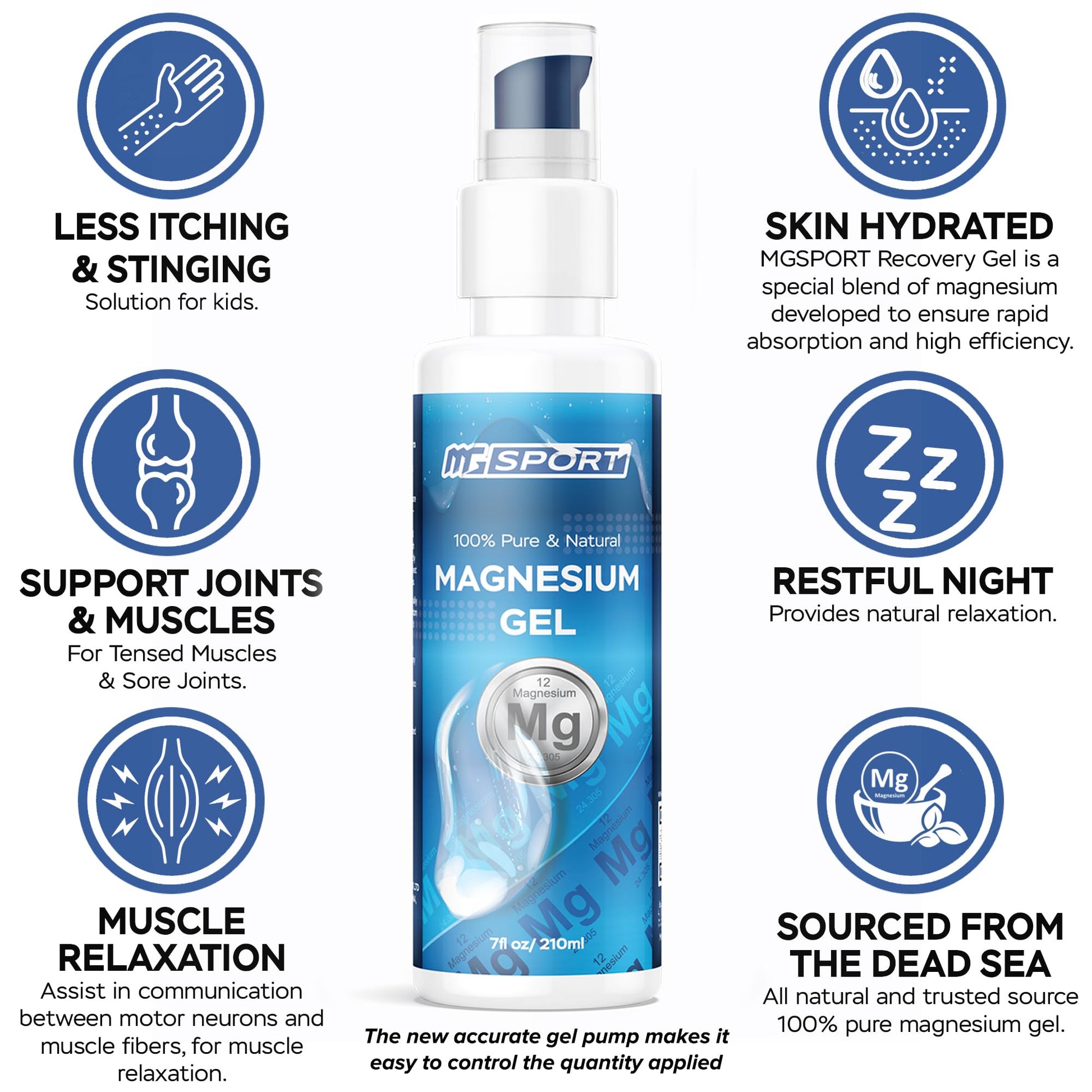 MgSport Magnesium Gel Dead Sea Magnesium - Gentle Topical Gel for Leg Cramps and Muscle Recovery Without Stinging - 20% More Potency Than Magnesium Oil Sprays - 1,000 Pumps MgSport Au supplements
