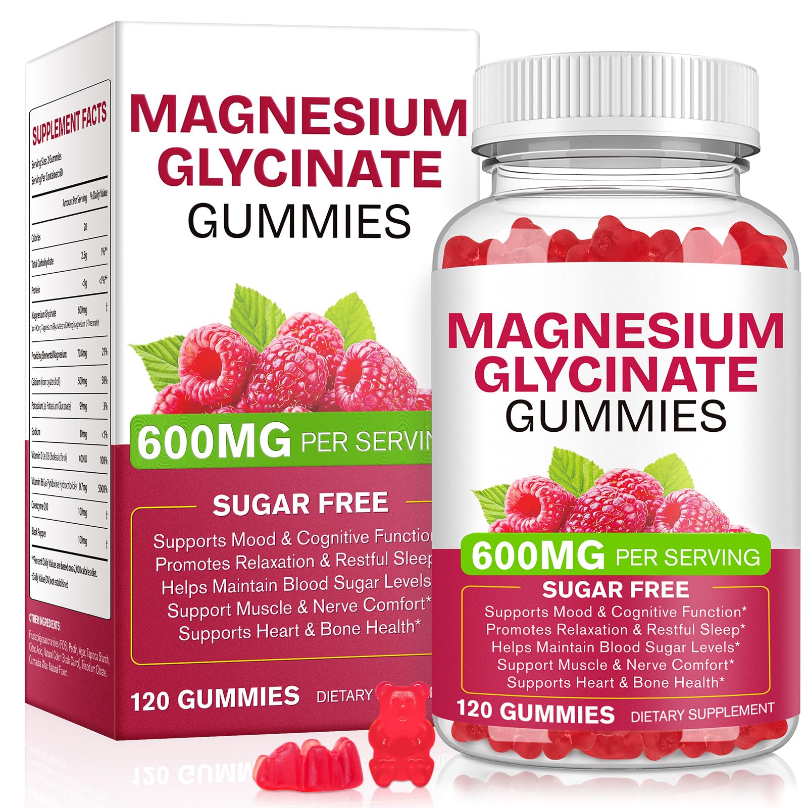 Magnesium Glycinate Gummies 600mg 120 Count - Sugar Free Magnesium Supplement - Supports for Sleep, Memory, Mood, Muscle, Relaxation, Heart & Bone Health BOIUOITI Au supplements