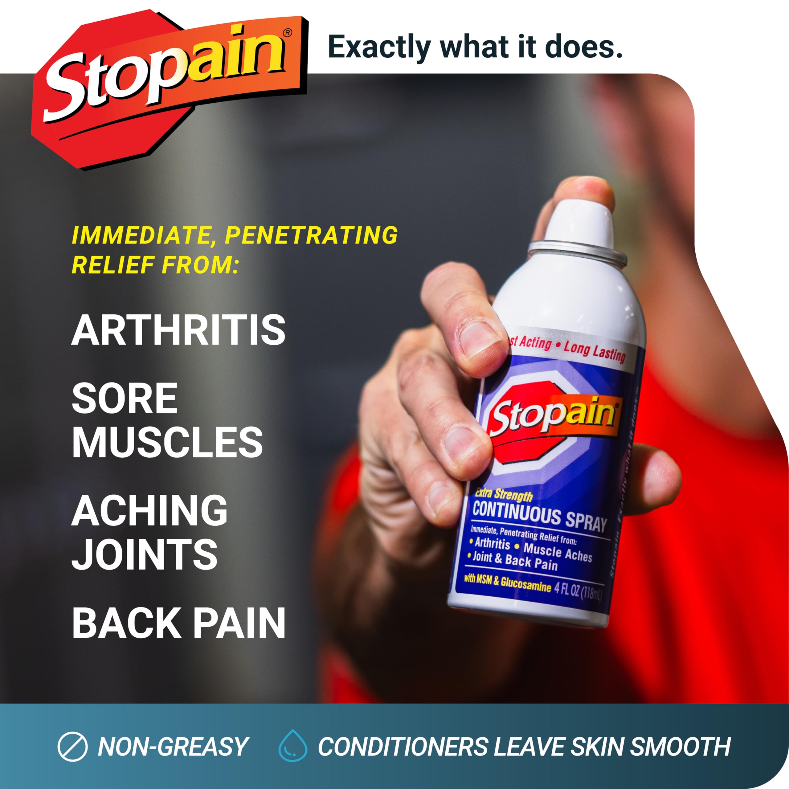 Stopain Pain Relief Spray 4oz (2 Pack) USA Made, Max Strength Fast Acting with MSM, Glucosamine, Menthol for Arthritis, Lower Back, Neck, HSA FSA Approved Topical Analgesic Products Stopain Au supplements