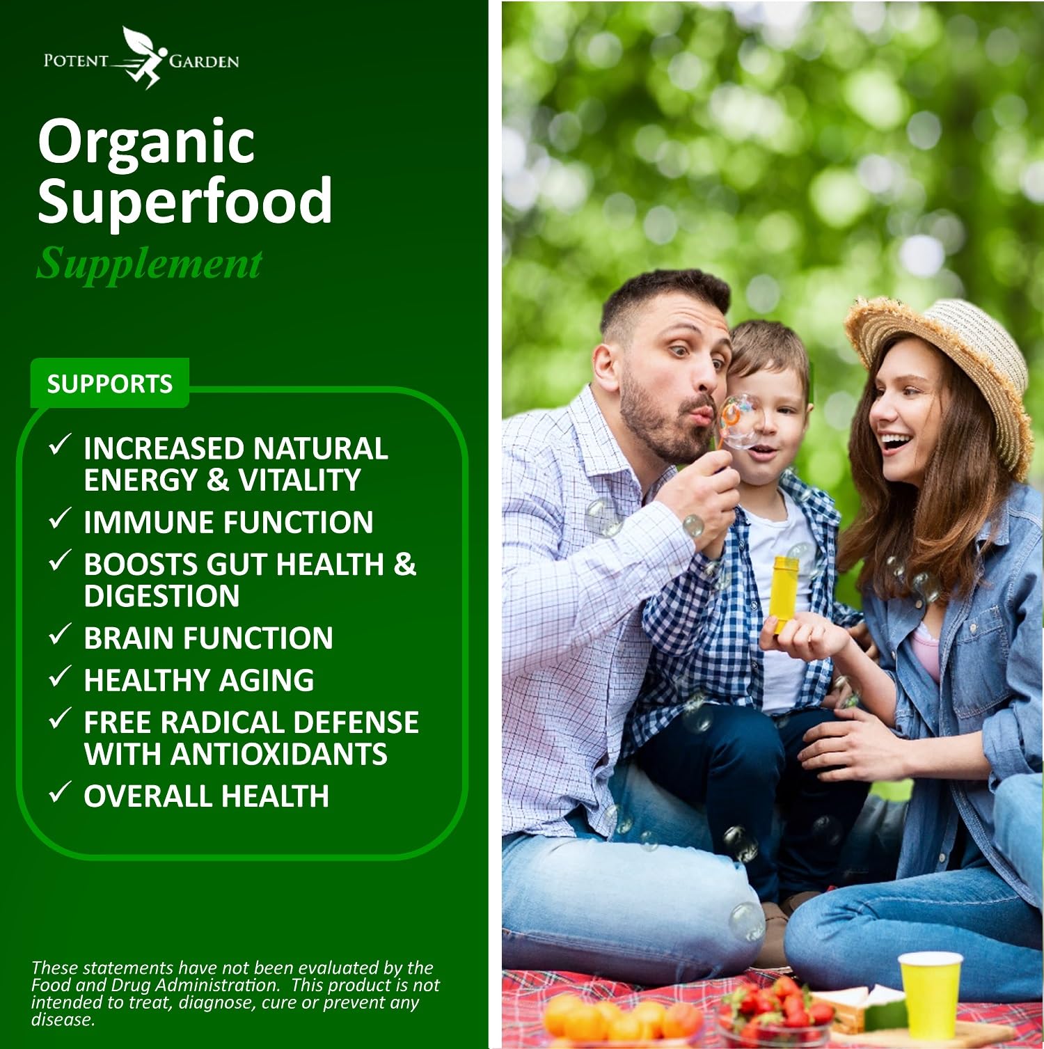 Potent Garden Organic Superfood Greens, Fruit and Veggies Supplement Rich in Vitamins & Antioxidants with Alfalfa, Beet Root & Tart Cherry to Boost Energy, Immunity & Gut Health, Greens Tablets 60 Ct Potent Garden Au supplements