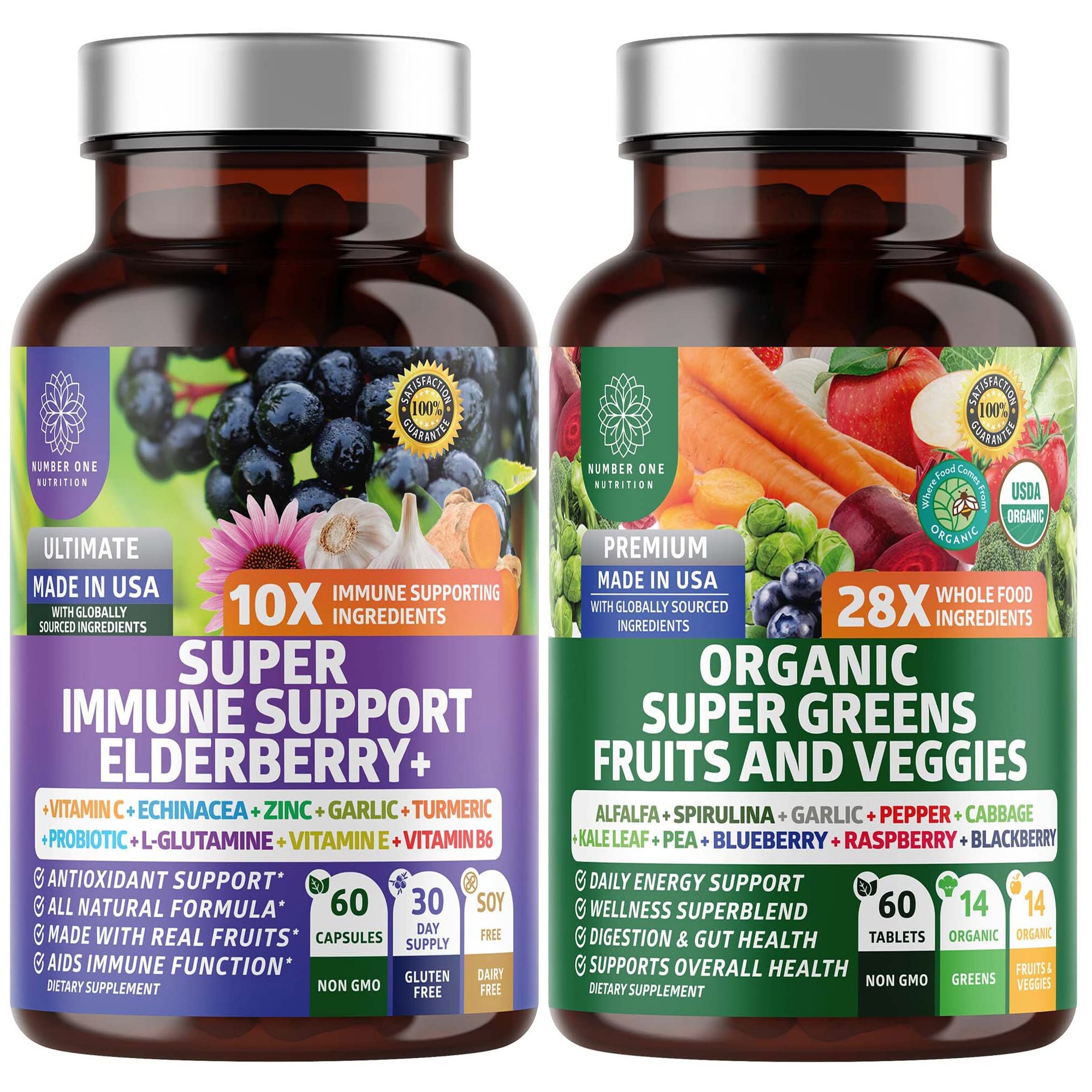 N1N Premium Organic Super Fruits & Veggies + Immune Support [38 Powerful Ingredients], Natural Super Greens Supplement with Alfalfa, Vitamins & Minerals, Zinc, Turmeric and Probiotic, 120 Caps Number One Nutrition Au supplements