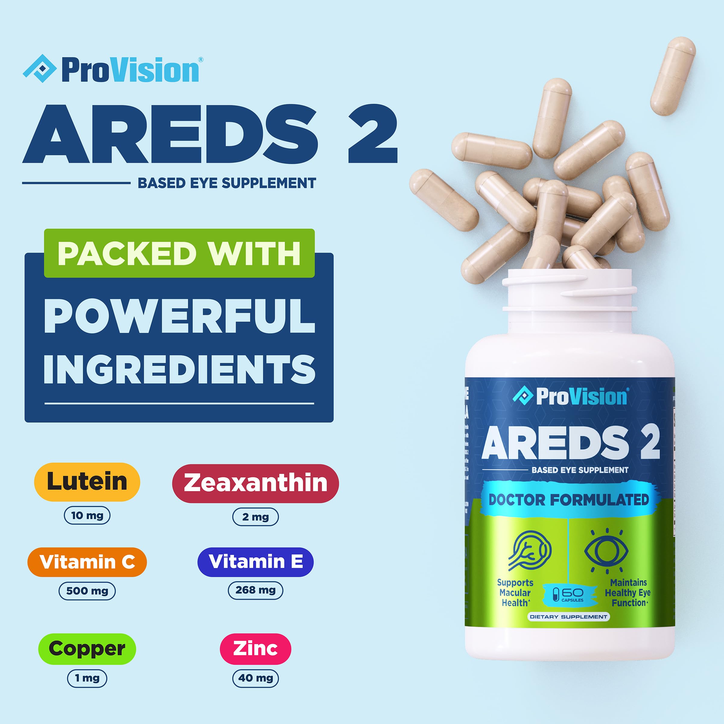 Provision AREDS 2 Eye Vitamins - Enhance Vision Supplements - Lutein Zeaxanthin Vision Complex - 60 Eye Supplement Capsules ProVision Au supplements