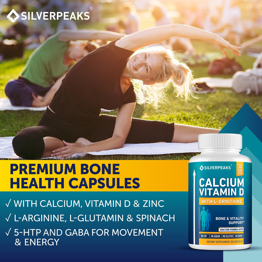 Calcium Supplement with Vitamin D3 and Zinc for Bone Health – Supports Bone Strength & Density – Gentle Non-Constipating Mineral & Amino Acids Blend for Women & Men - 60 Capsules (30 Day Supply) SILVERPEAKS Au supplements