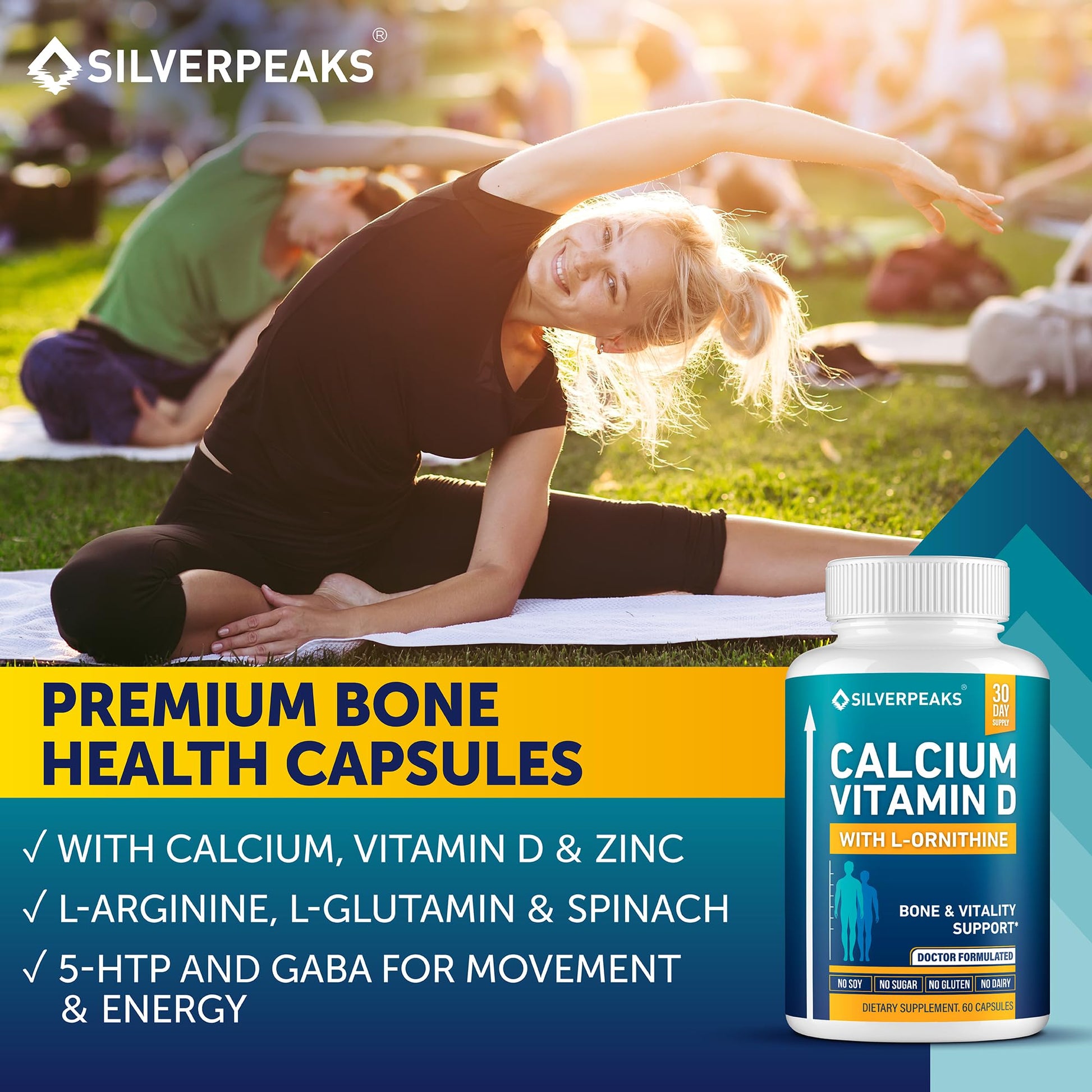 Calcium Supplement with Vitamin D3 and Zinc for Bone Health – Supports Bone Strength & Density – Gentle Non-Constipating Mineral & Amino Acids Blend for Women & Men - 60 Capsules (30 Day Supply) SILVERPEAKS Au supplements