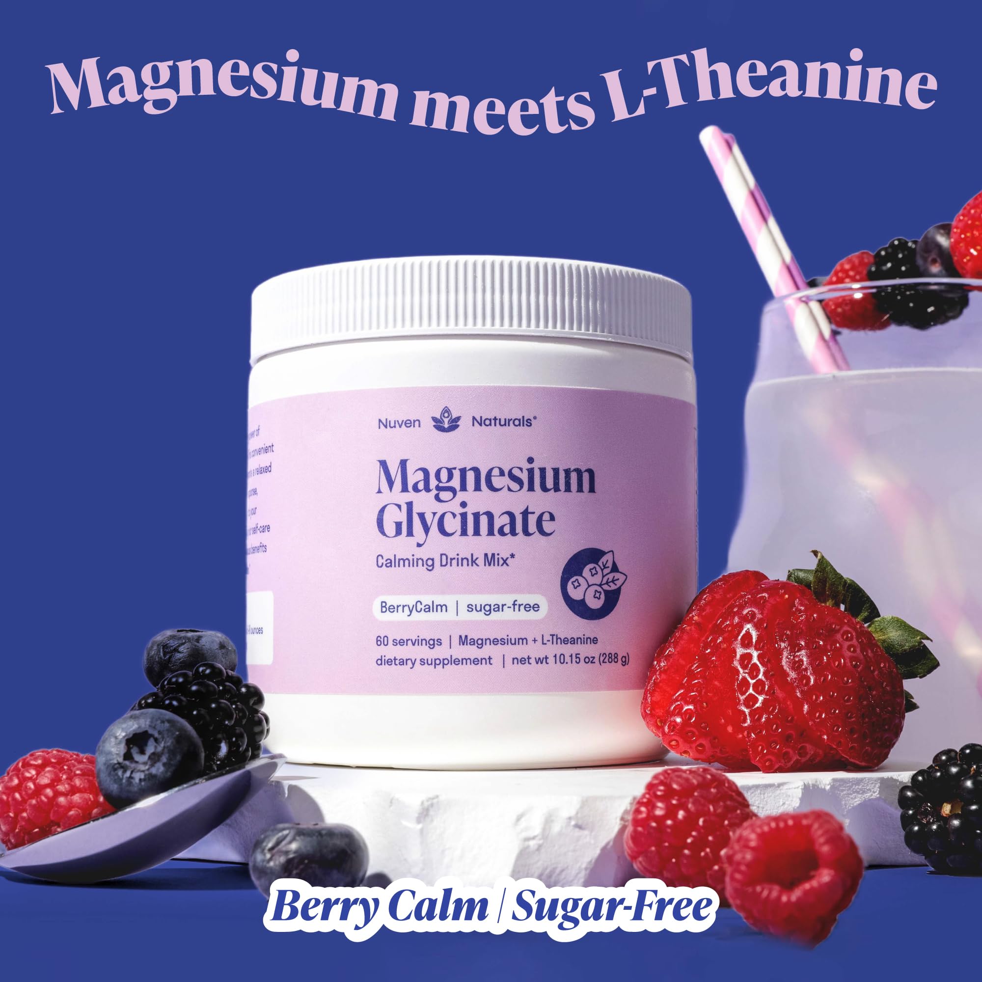 Magnesium Glycinate Powder + L-Theanine | 60 Servings | 300 mg per Scoop High Absorption Chelated Magnesium Powder for Sleep - Natural Mixed Berry Flavor, No Sugar, Support Restful Sleep & Relaxation Nuven Naturals Au supplements