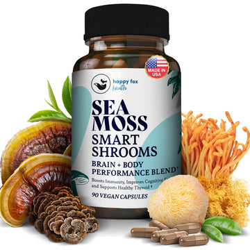 HAPPY FOX Irish Sea Moss Capsules & Mushroom Complex - Organic Seamoss with Adaptogens for Brain Health, 1500mg, 90 Vegan Capsules, Organic Mushroom Supplement HAPPY FOX Au supplements