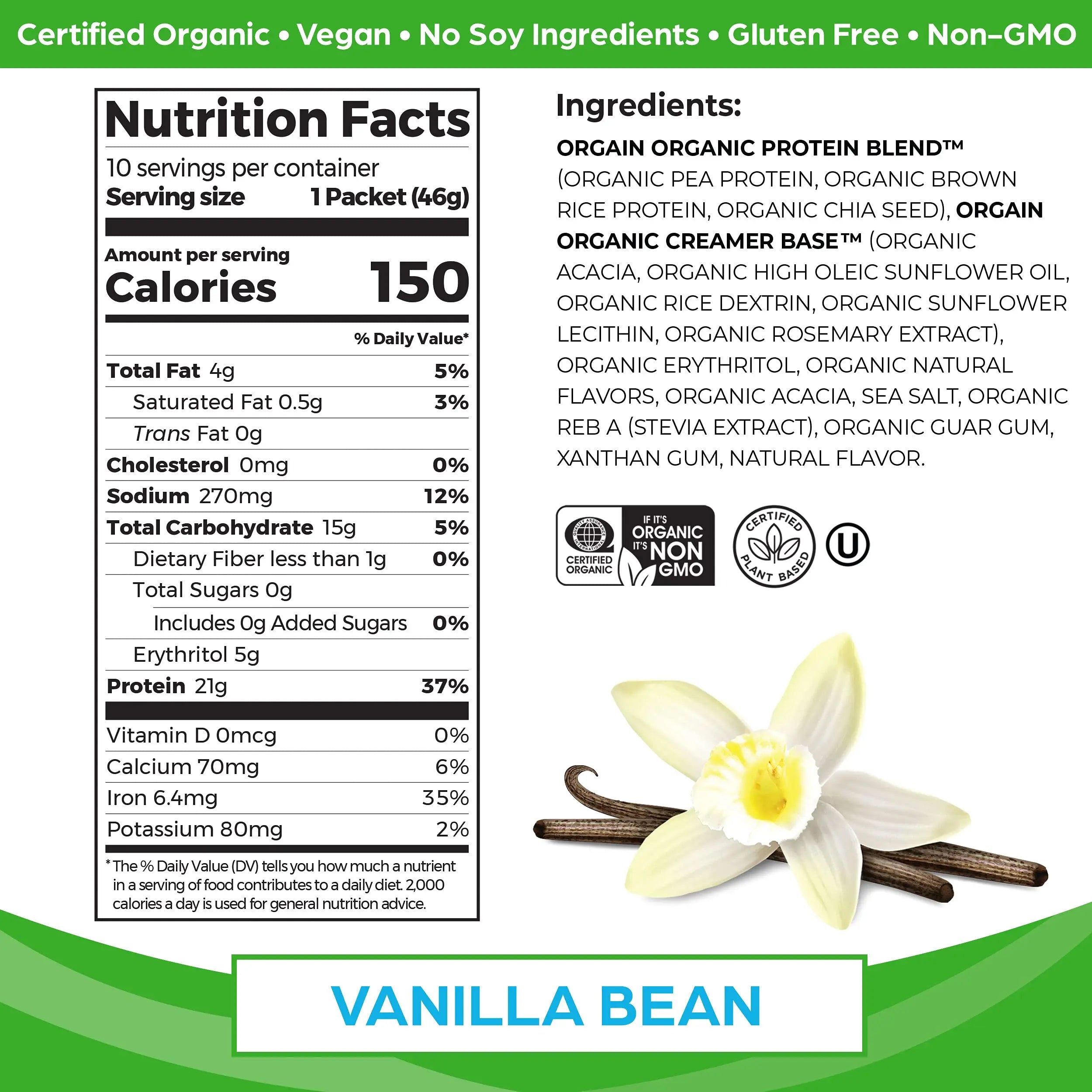 Orgain Organic Vegan Protein Powder, Vanilla Bean - 21g Plant Based Protein, Gluten Free Orgain Au supplements