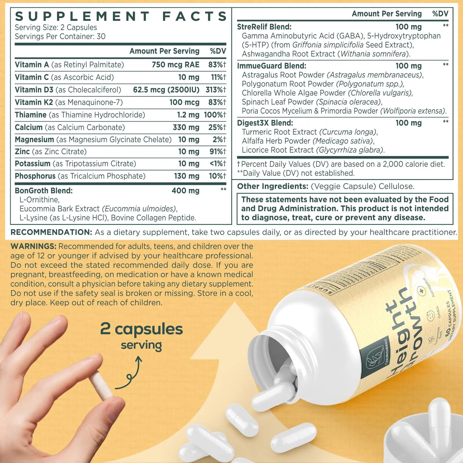 CystoRebalance 25-in 1 Bone Strength Supplement - for Natural Growth, Digestion and Stress - High Absorption - Calcium, Magnesium, Zinc, Ashwaganda and Multivitamins for Age 12+ | 60 Caps CystoRebalance Au supplements