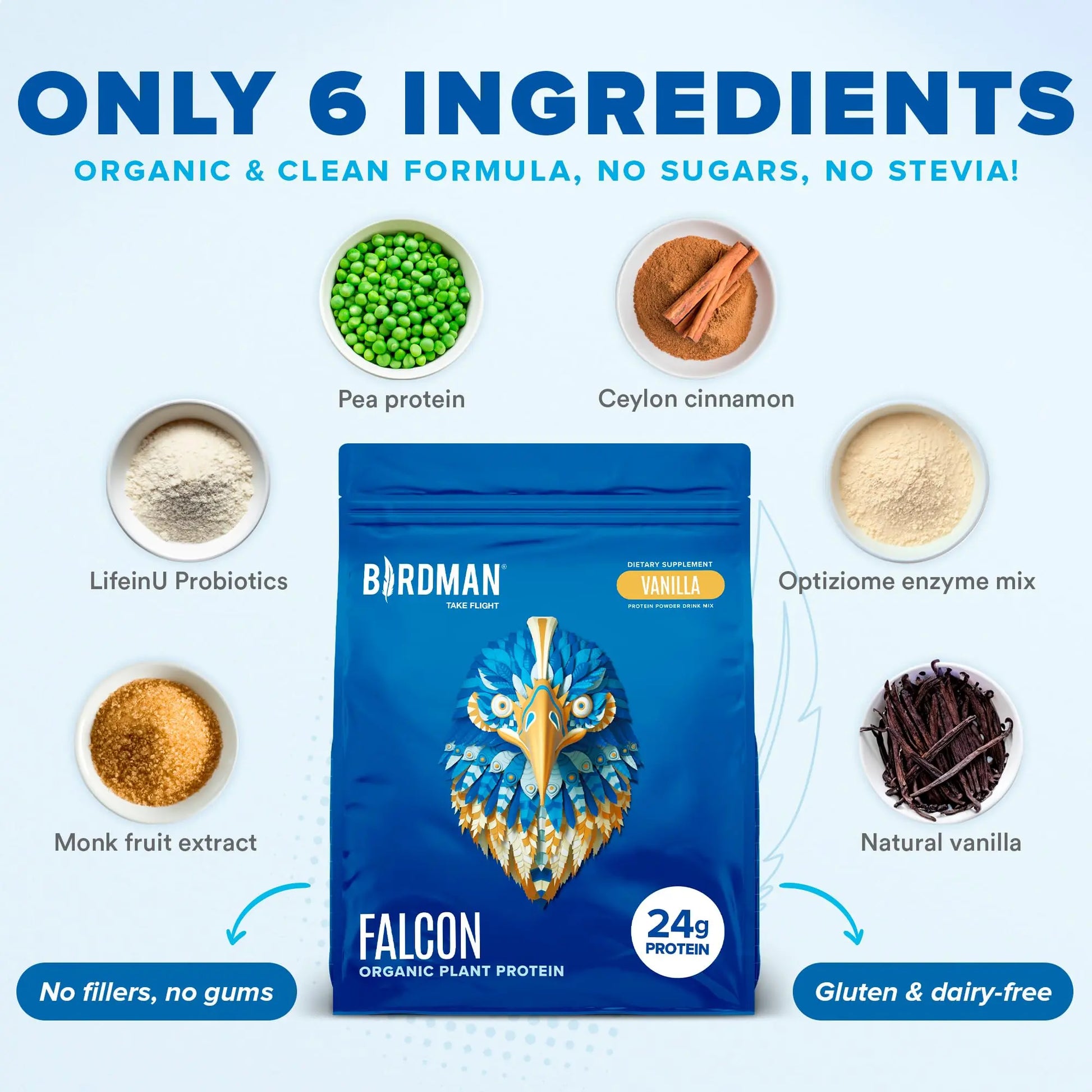 BIRDMAN Falcon Vegan Protein Powder Organic, Stevia & Sugar Free, Plant Based Protein BIRDMAN Au supplements