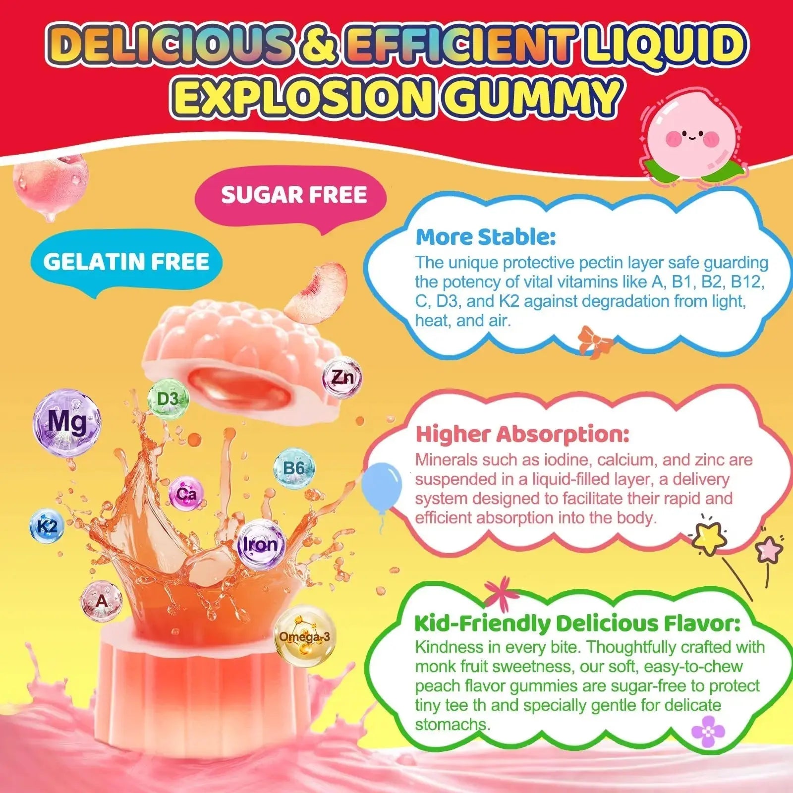 Fajeckma Organic Kids Multivitamin Gummies: Sugar Free Multi Vitamin Gummy with Vitamins D3 Iron Omega Probiotic Elderberry Calcium Zinc Dha Fajeckma Au supplements