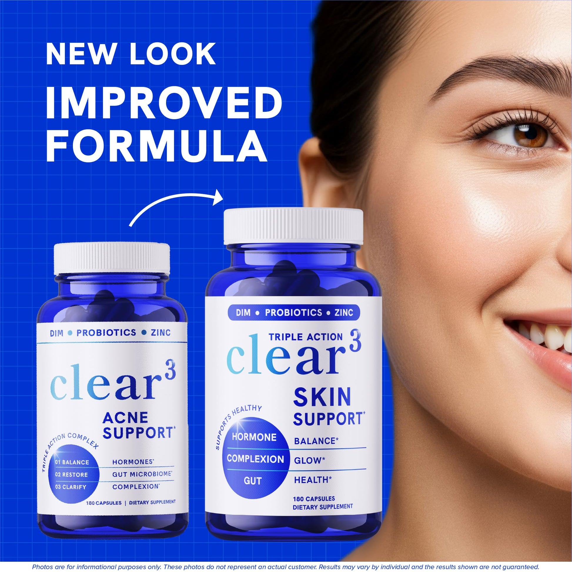 Clear Skin Supplement with Zinc, DIM & Probiotics | 3-in-1 Balance, Glow & Health Skin Support | Triple Action Hyaluronic Acid, Niaciminide & Vitamins for Hormone, Complexion & Gut Support | 180 Ct SMNutrition Au supplements