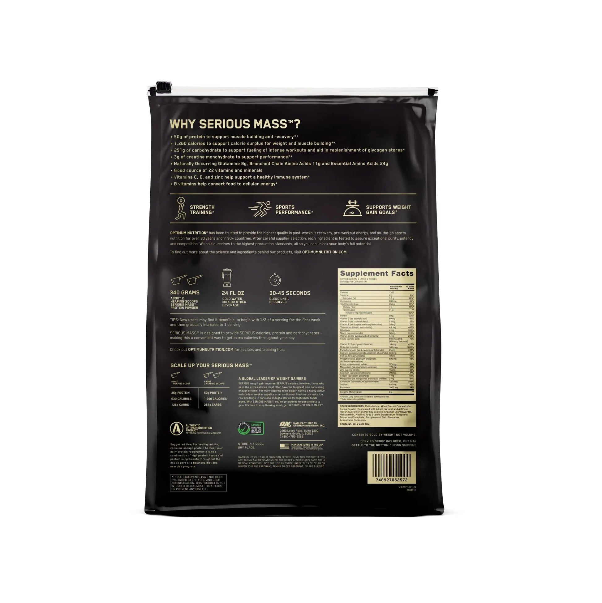 Optimum Nutrition Serious Mass, Weight Gainer Protein Powder for Muscle Gain, Added Optimum Nutrition Au supplements