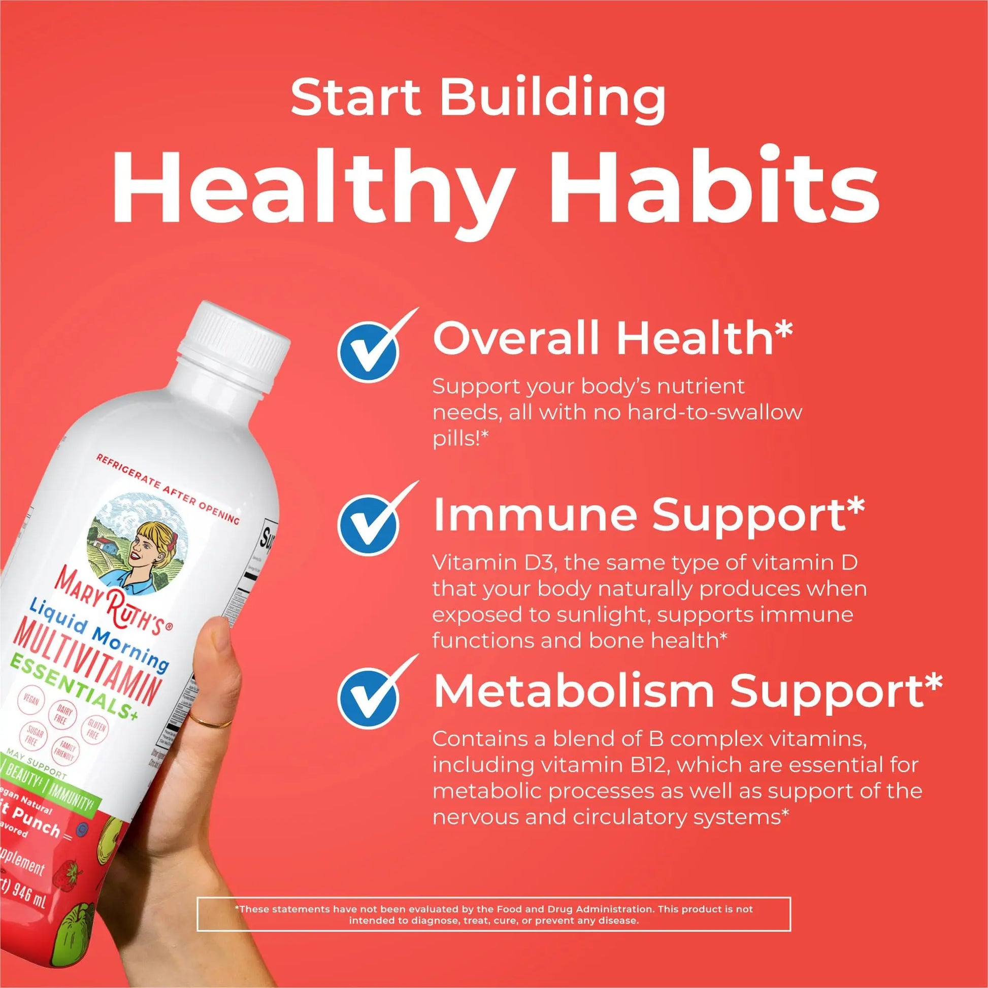 MaryRuth Organics Liquid Morning Multivitamin Essentials+ | Vitamin A C D E B6 B12 Biotin Zinc, Mens Womens Multivitamin, Immune Support, Beauty | Sugar Free | Vitamins for Ages 1+ | Vegan | 32 Fl Oz MARYRUTH'S Au supplements