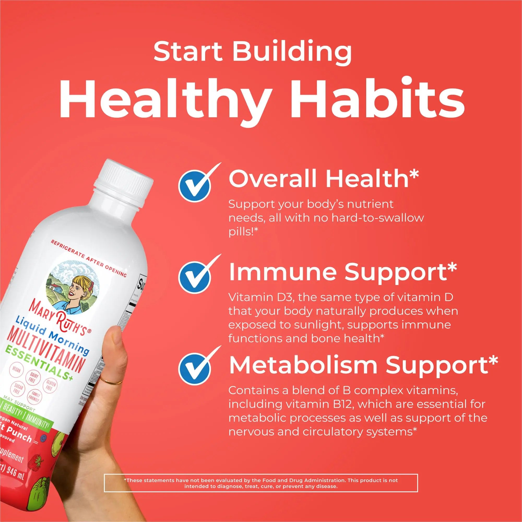 MaryRuth Organics Liquid Morning Multivitamin Essentials+ | Vitamin A C D E B6 B12 Biotin Zinc, Mens Womens Multivitamin, Immune Support, Beauty | Sugar Free | Vitamins for Ages 1+ | Vegan | 32 Fl Oz MARYRUTH'S Au supplements