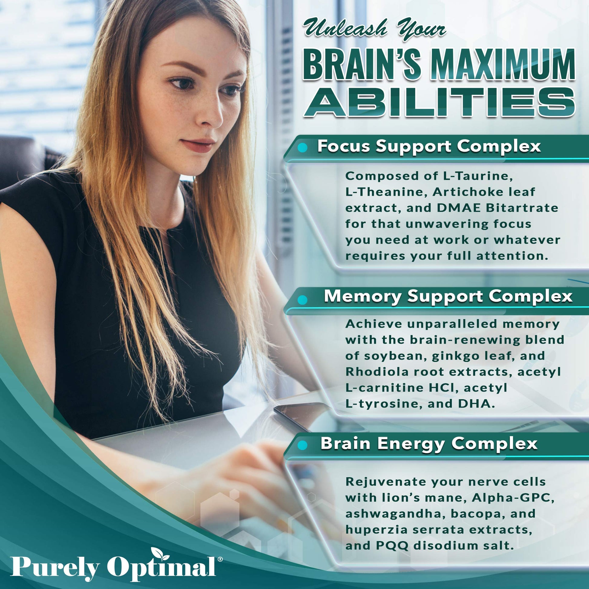 Purely Optimal Brain Booster Nootropic Supplement – Brain Support for Memory, Focus, Clarity, Jitter-Free Energy for Adults, Seniors– with Ginkgo Biloba, Alpha GPC, Lion’s Mane – 60 Capsules Purely Optimal Au supplements