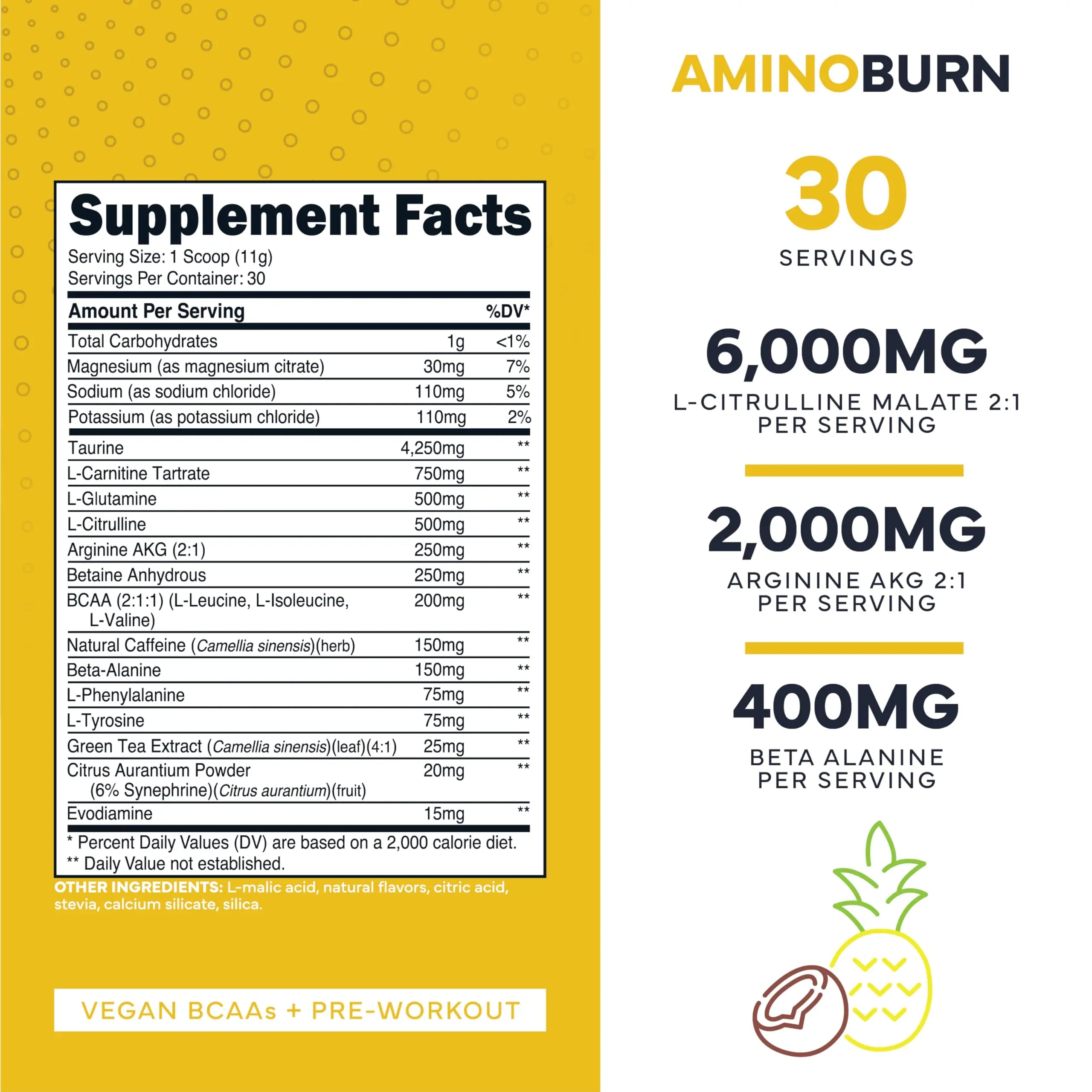 Type Zero Amino Burn Vegan BCAAs + Pre-Workout (Pina Colada Flavored) Type Zero Au supplements