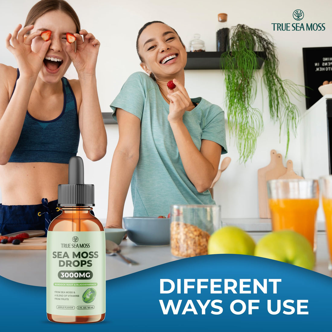 Irish Sea Moss Liquid Drops - 3000mg Formula - with Bladderwrack, Burdock Root & Black Cumin Seed - Liquid Supplement - Apple Flavor - 2 Fl Oz (60ml) TrueSeaMoss Au supplements
