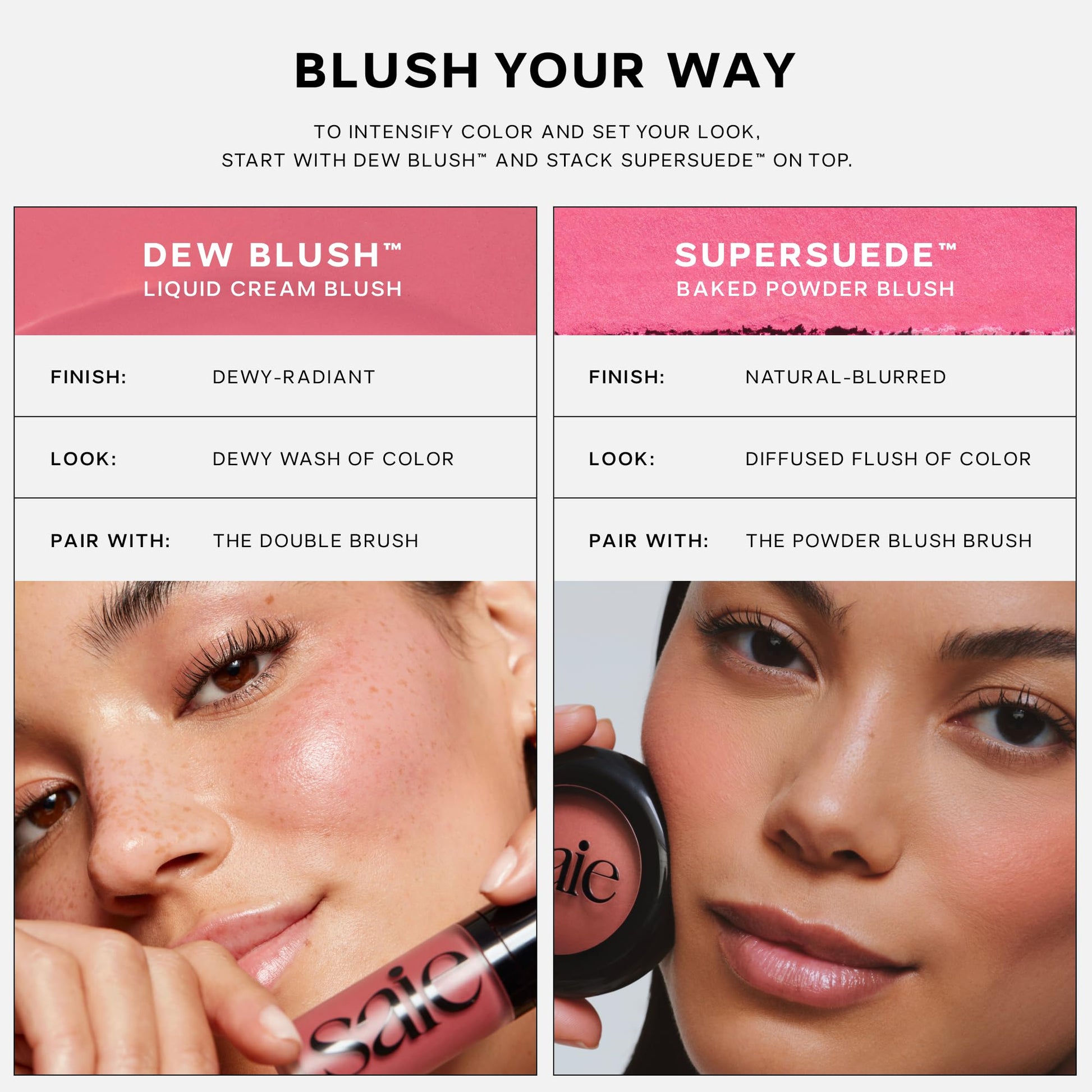 Saie Cheek Flush Duo - Dew Liquid Blush (.40 oz, Hottie), SuperSuede Baked Powder Blush (.01 oz, Stella) - Layerable, Skin-Nourishing Blushes for a Seamless Radiant Finish Saie Au supplements