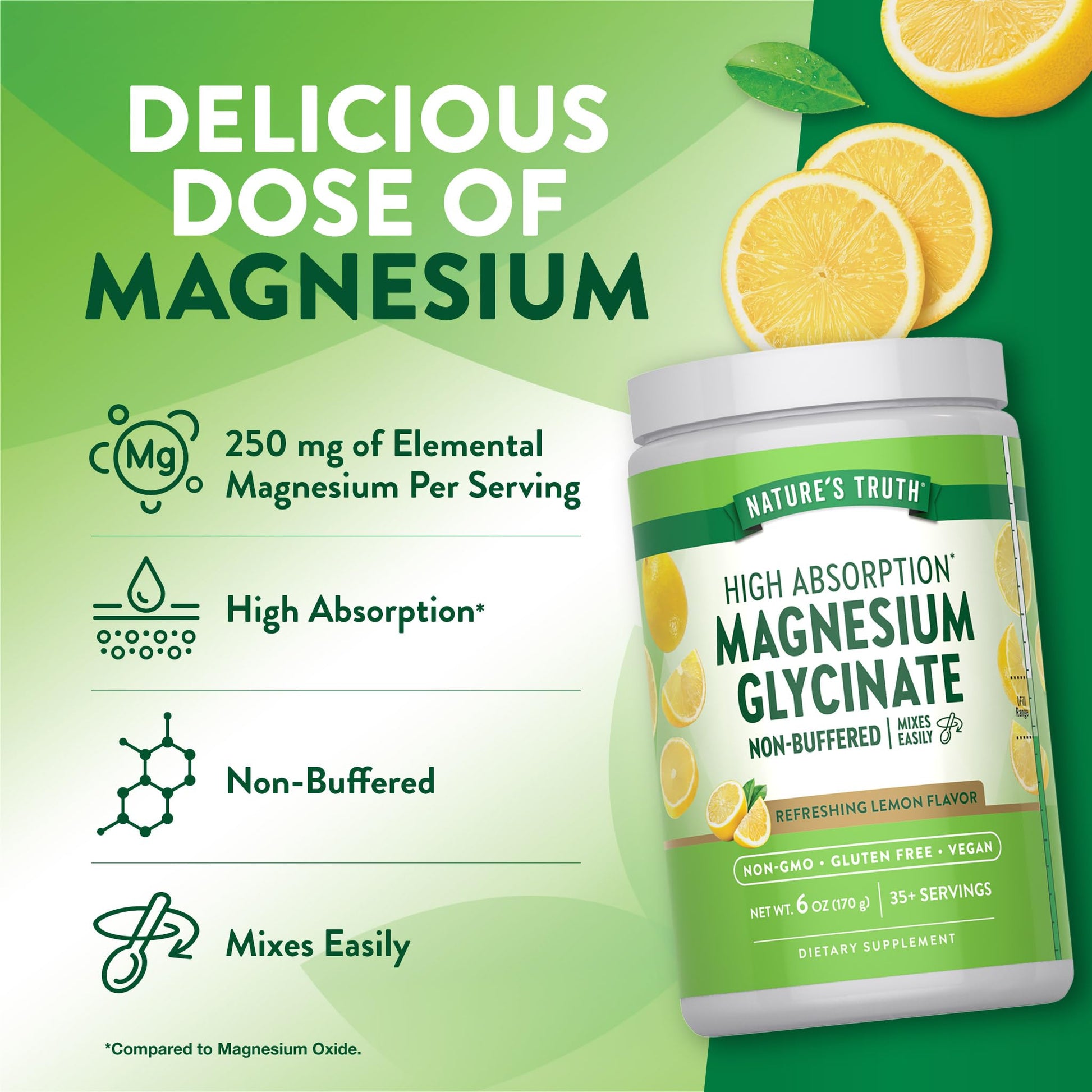 Nature's Truth Magnesium Glycinate Powder | 6 oz | Lemon Flavor | High Absorption | Vegan, Non-GMO, Gluten Free Supplement Nature's Truth Au supplements