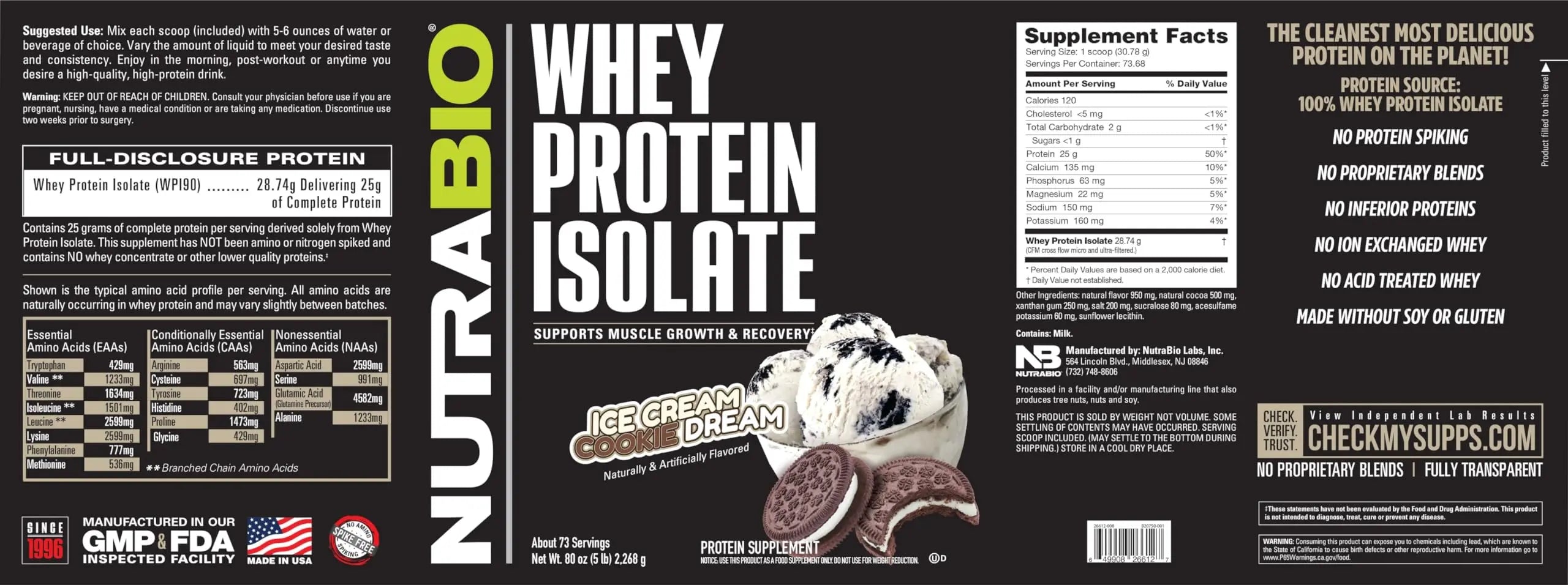 NutraBio Whey Protein Isolate Supplement – 25g of Protein Per Scoop with Complete NutraBio Au supplements