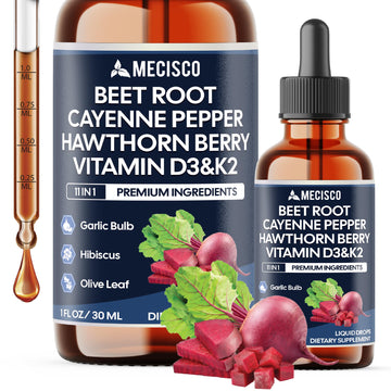11in1 Beet Root Liquid Drops - Support Overall Wellness - with Vitamin D3, Vitamin K2, Hawthorn Berry, Cayenne Pepper, Garlic, Hibiscus, Olive, Red Spinach, Green Tea - 1 FL Oz - 60 Day Supply Mecisco Au supplements