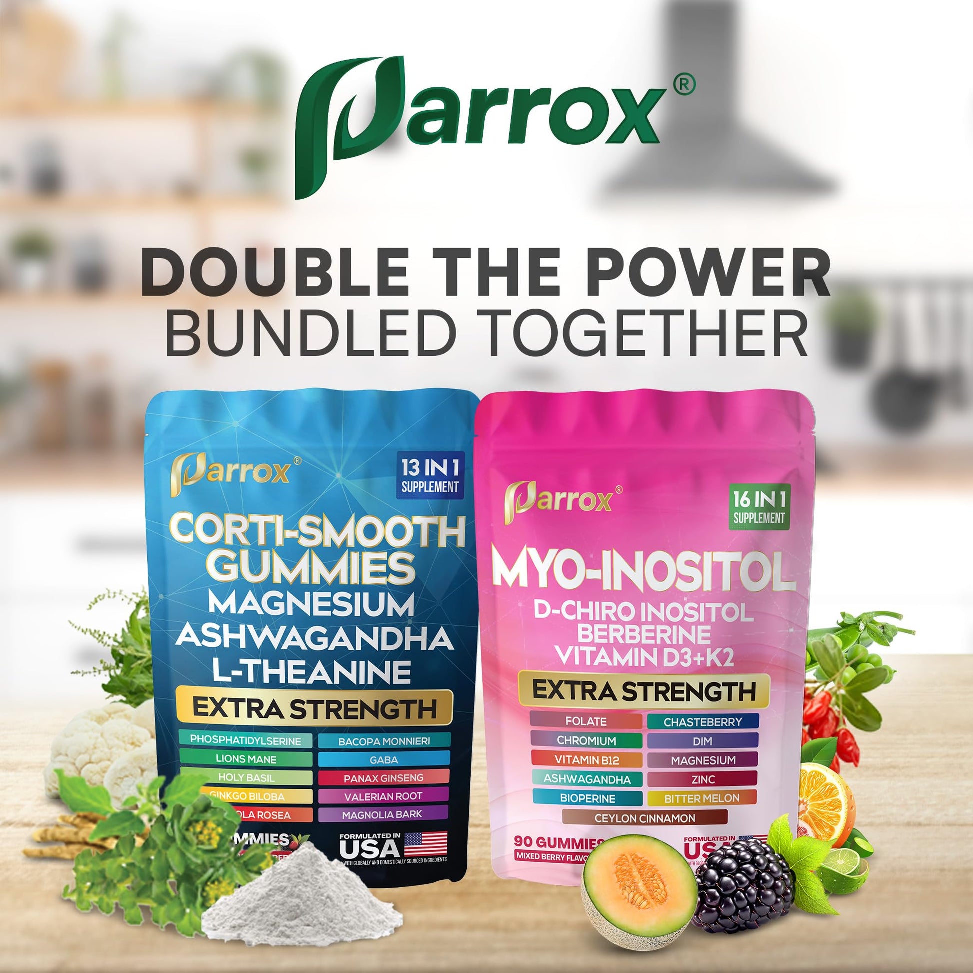 Soothe & Smooth Bundle Gummies - Cortisol & Myo-Inositol Supplement with D-Chiro Inositol, Berberine, Magenesium, Ashwagandha, L-Theanine, Vitamins D3+K2 & B12, Folate, Zinc Lion's Mane (150 Gummies) Parrox Au supplements