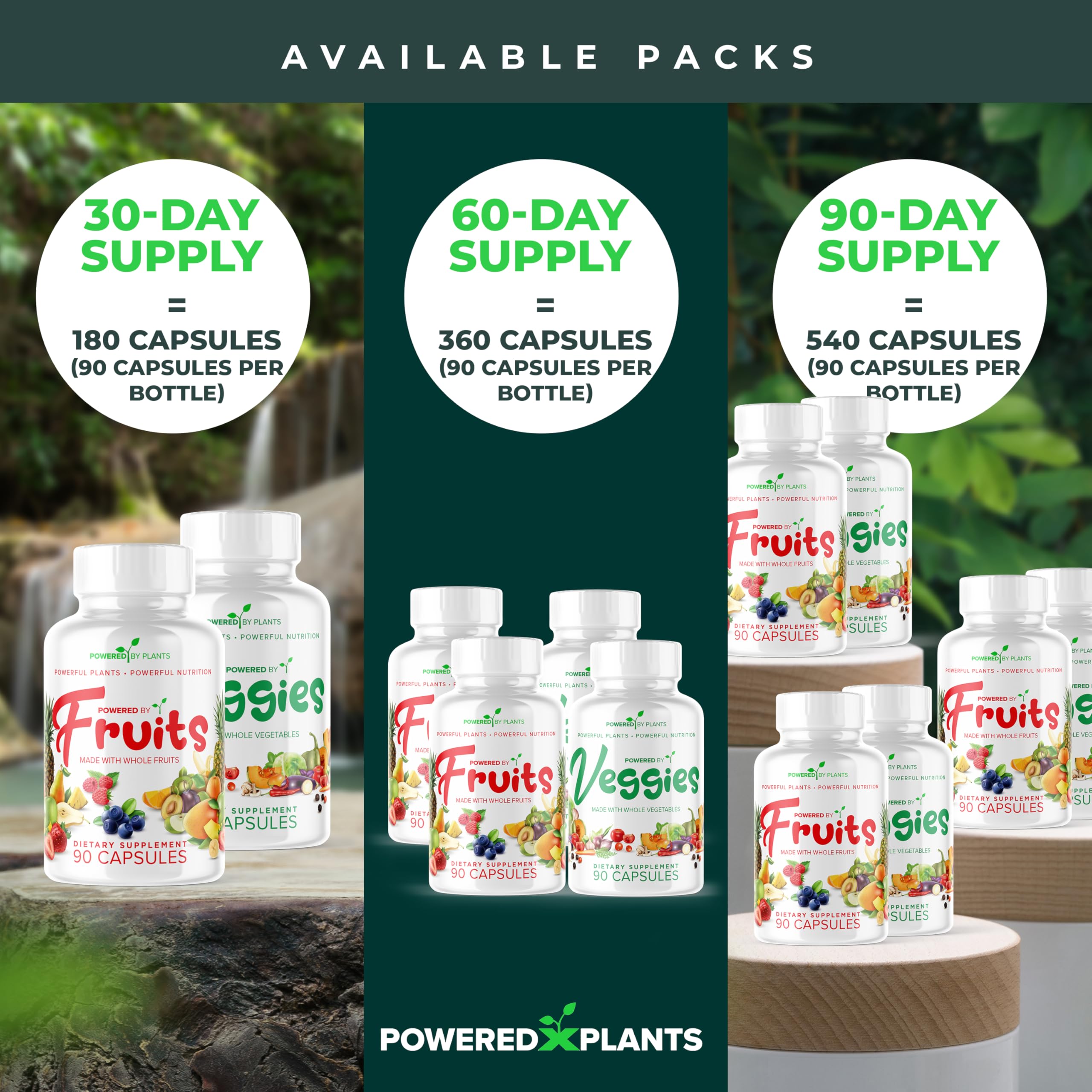 Daily Fruits and Veggies Supplement - 180 Capsules for 30 Days, Non GMO & Gluten Free Superfood with Natural Vitamins - Powered by Plants, 2-Pack POWERED X PLANTS Au supplements