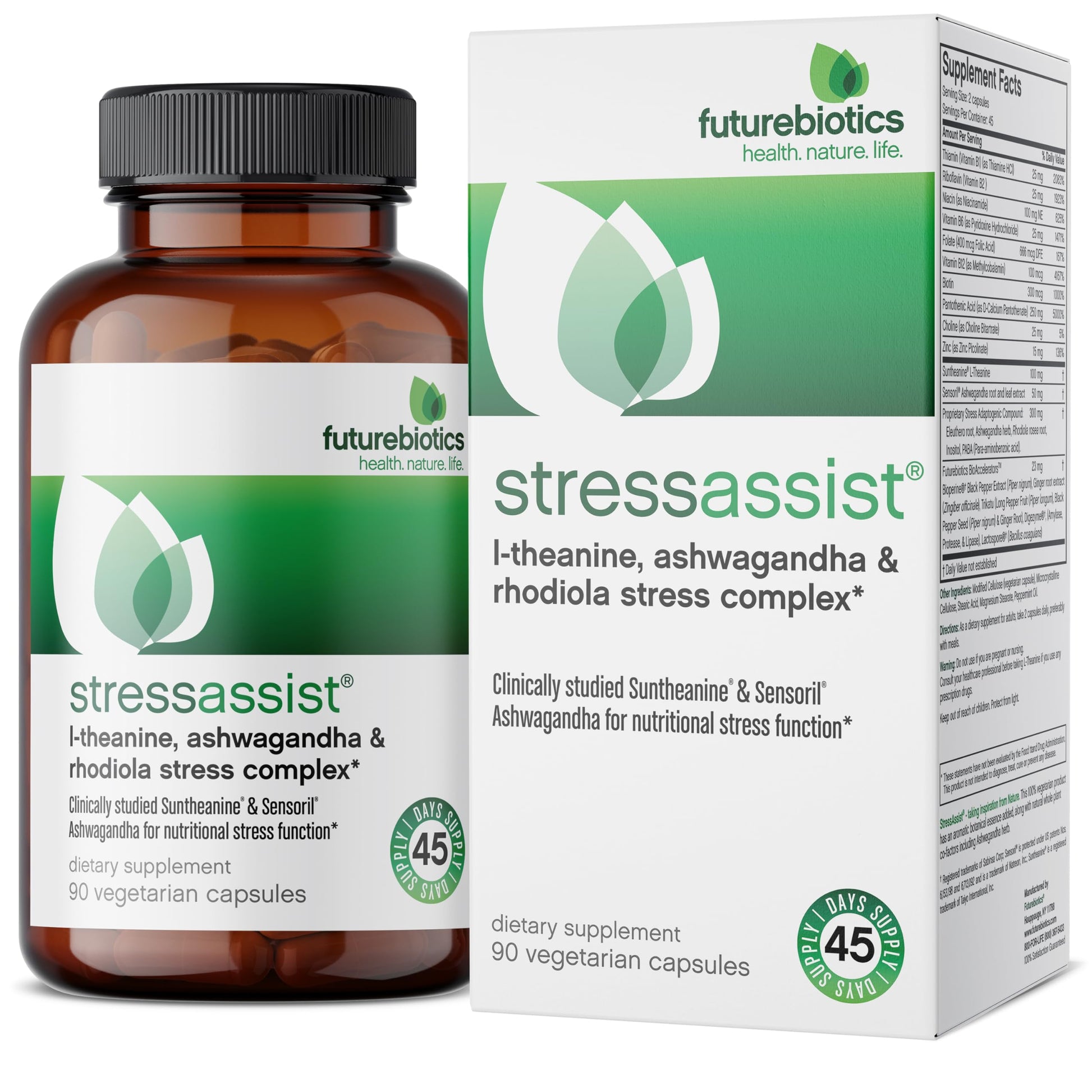 Futurebiotics Stressassist L-theanine Ashwagandha and Rhodiola Rosea Stress Complex - Natural Nutritional Stress Function, 90 Vegetarian Capsules Futurebiotics Au supplements