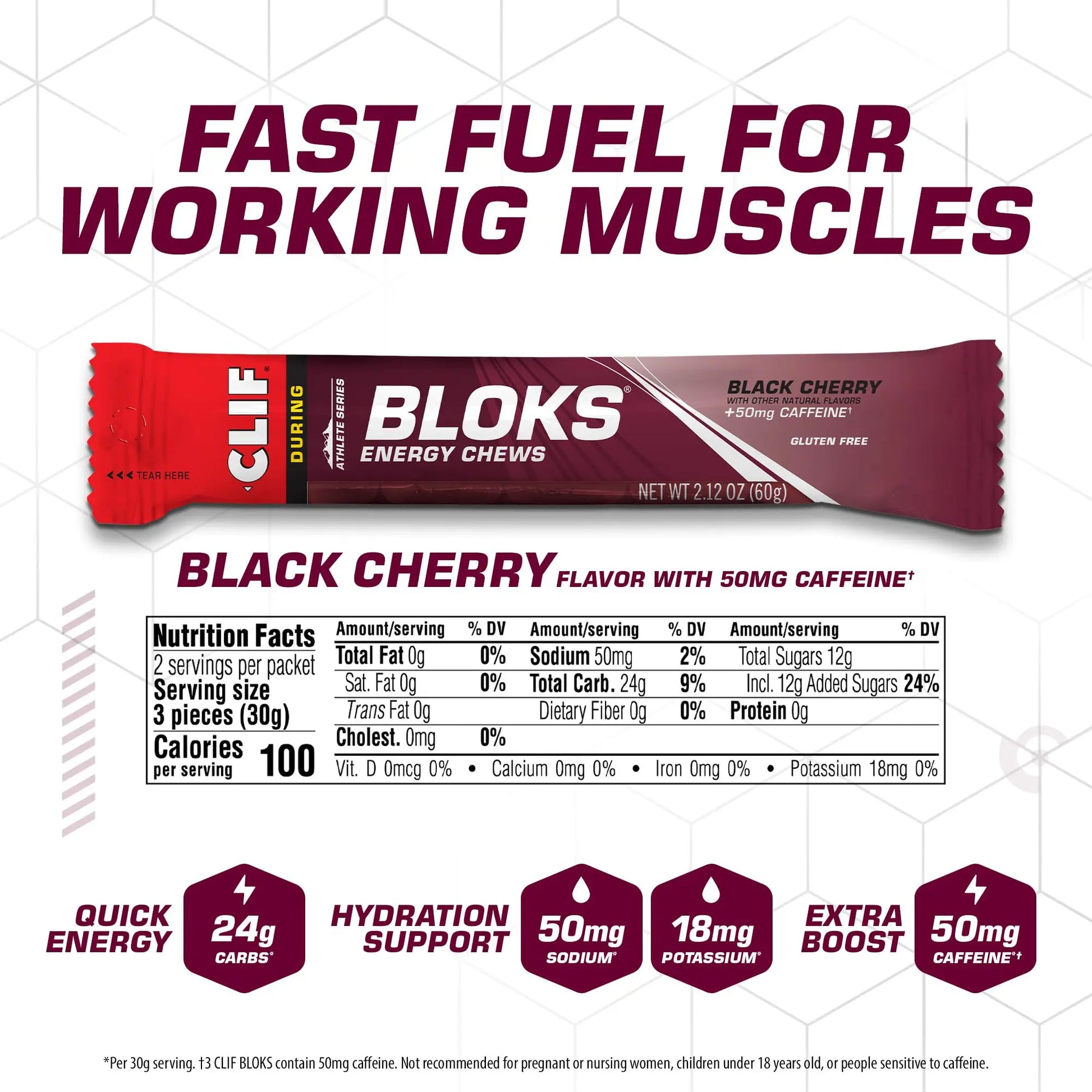 CLIF BLOKS - Black Cherry Flavor with Caffeine - Energy Chews - Non-GMO Clif Bar Au supplements