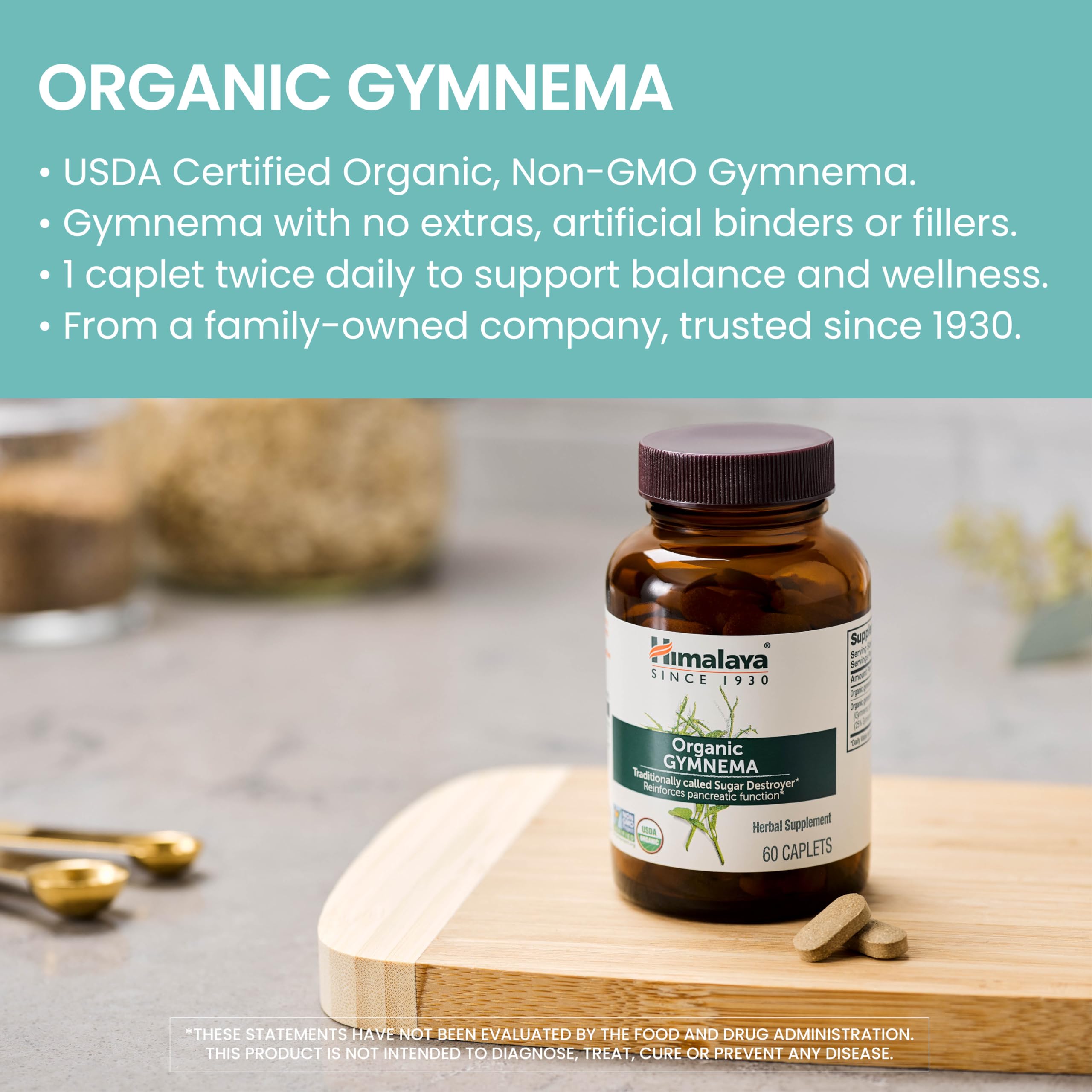 Himalaya Organic Gymnema Sylvestre – Herbal Glucose Metabolism Support - USDA Organic, Non-GMO, Vegan, Gluten Free, Additive Free, 700 mg, 60 Caplets
