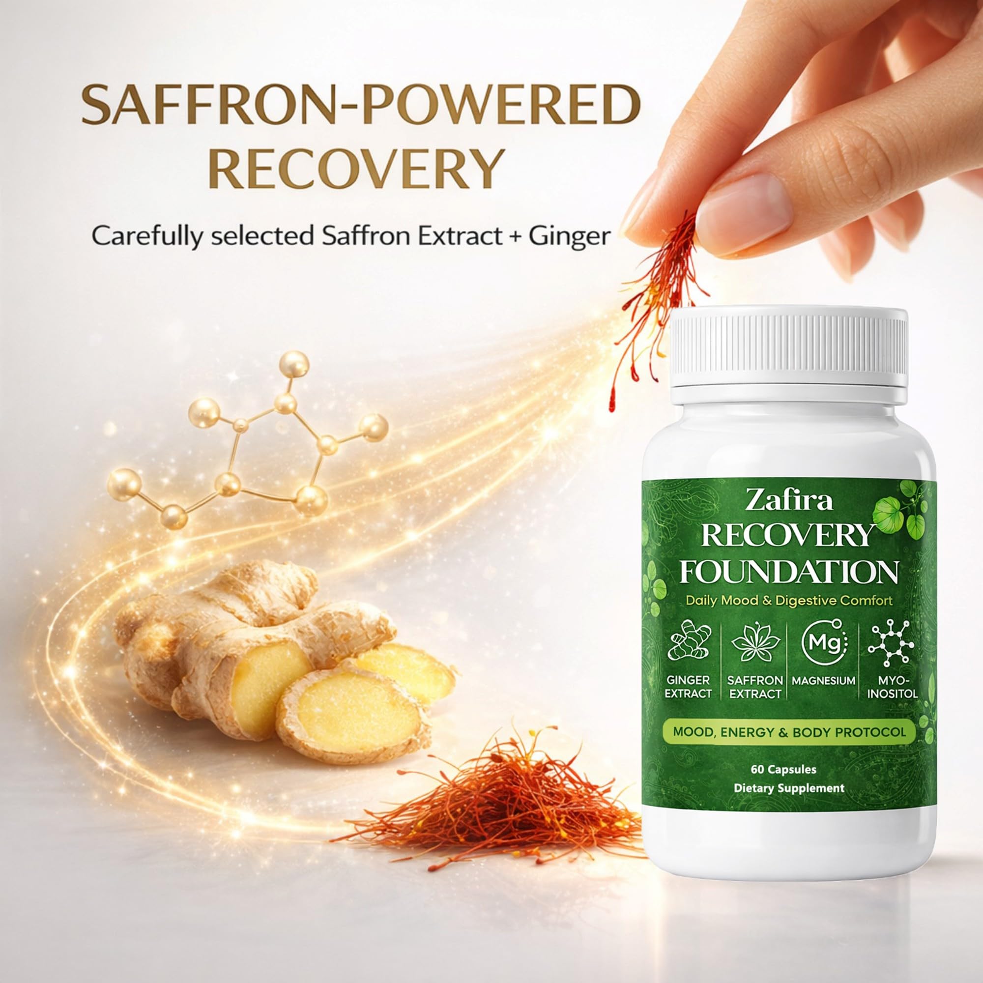 DYDUON Zafira Recovery Foundation Capsules – Mental Clarity, Hair & Mood Support, Natural Herbal Formula with Saffron Extract, Ginger Extract, L-Theanine, Myo-Inositol, Non-GMO, 60 Capsules DYDUON Au supplements