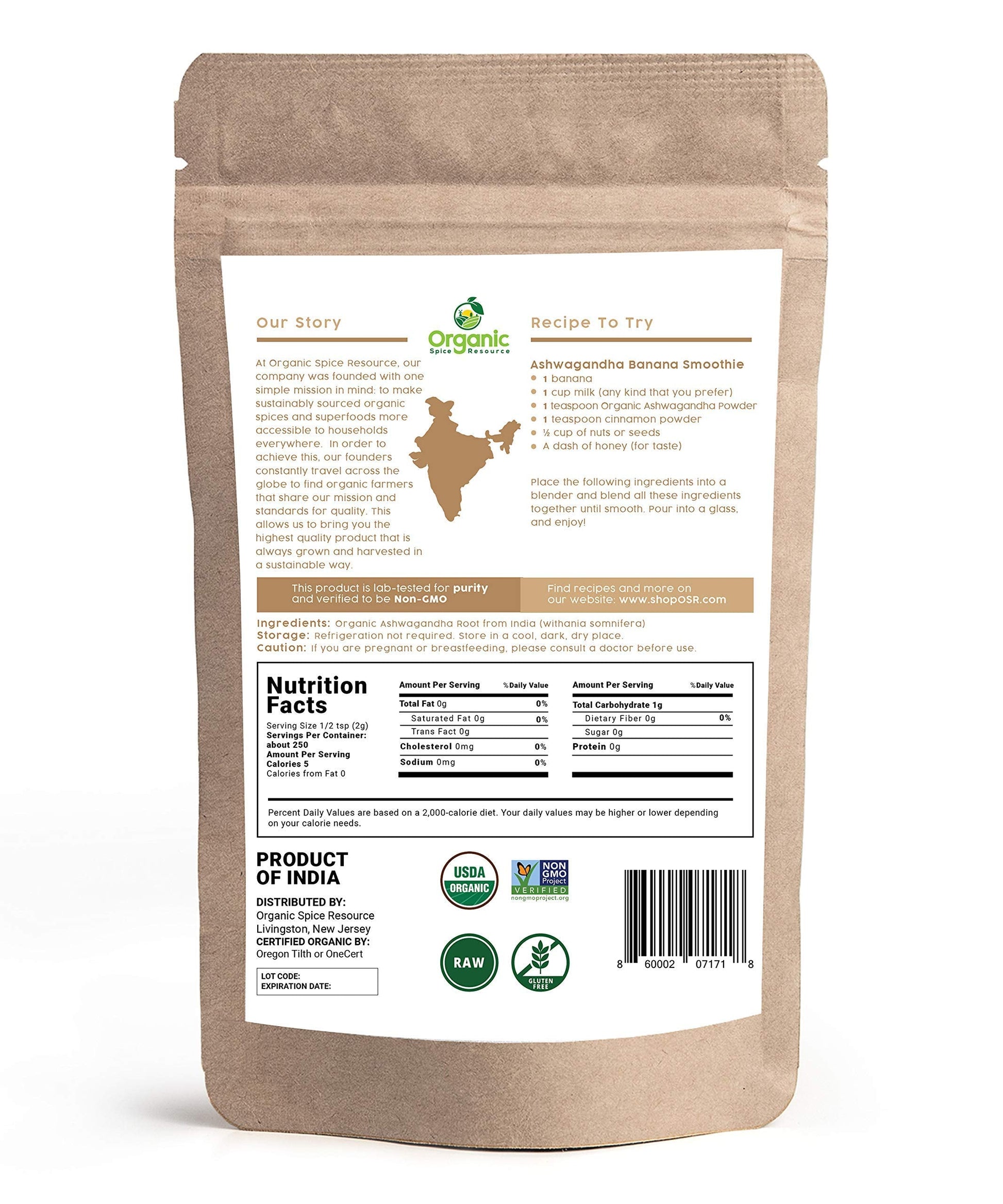 Organic Ashwagandha Root Powder - 1.10 lbs (17.64 oz) | Resealable Kraft Bag,Non-GMO, Indian Ginseng, Withania Somnifera -100% Raw from India, by SHOPOSR Organic Spice Resource Au supplements