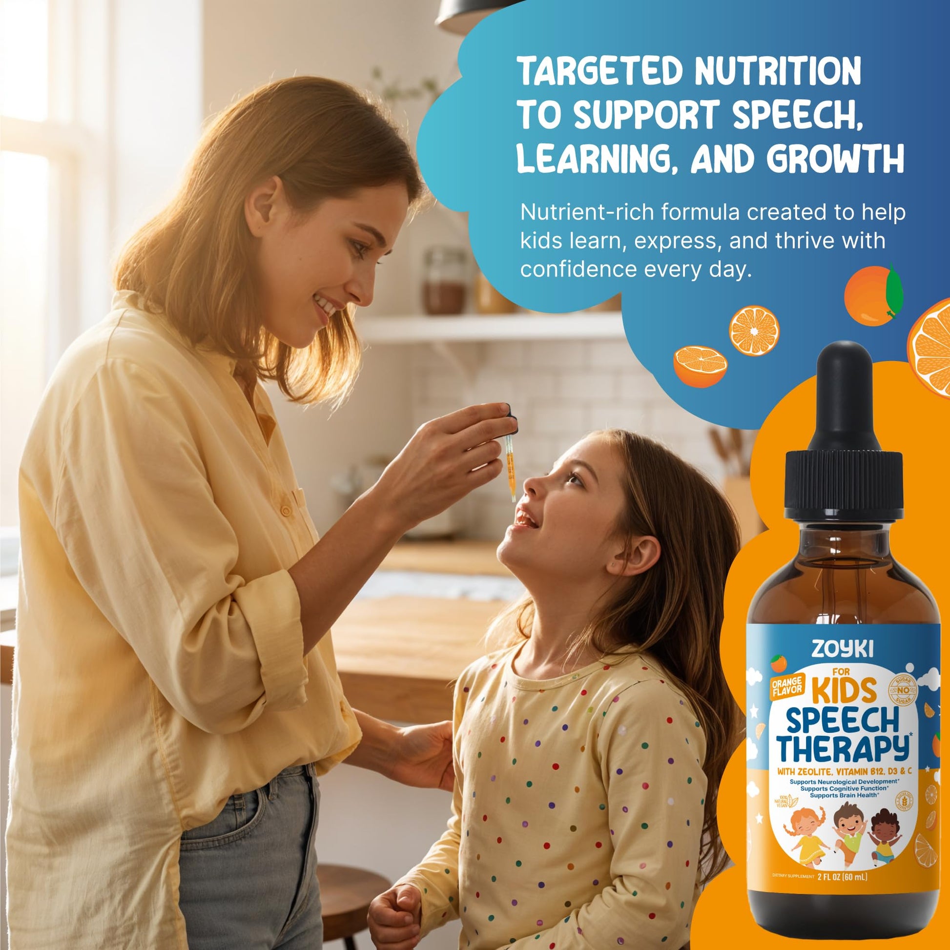 Zoyki Speech Therapy Drops for Kids - Speech Support Supplement for Communication Delay Cognitive Function Language & Brain Development with Zeolite Vitamins B12 D3 C - Sugar Free Gluten-Free Vegan Zoyki Au supplements