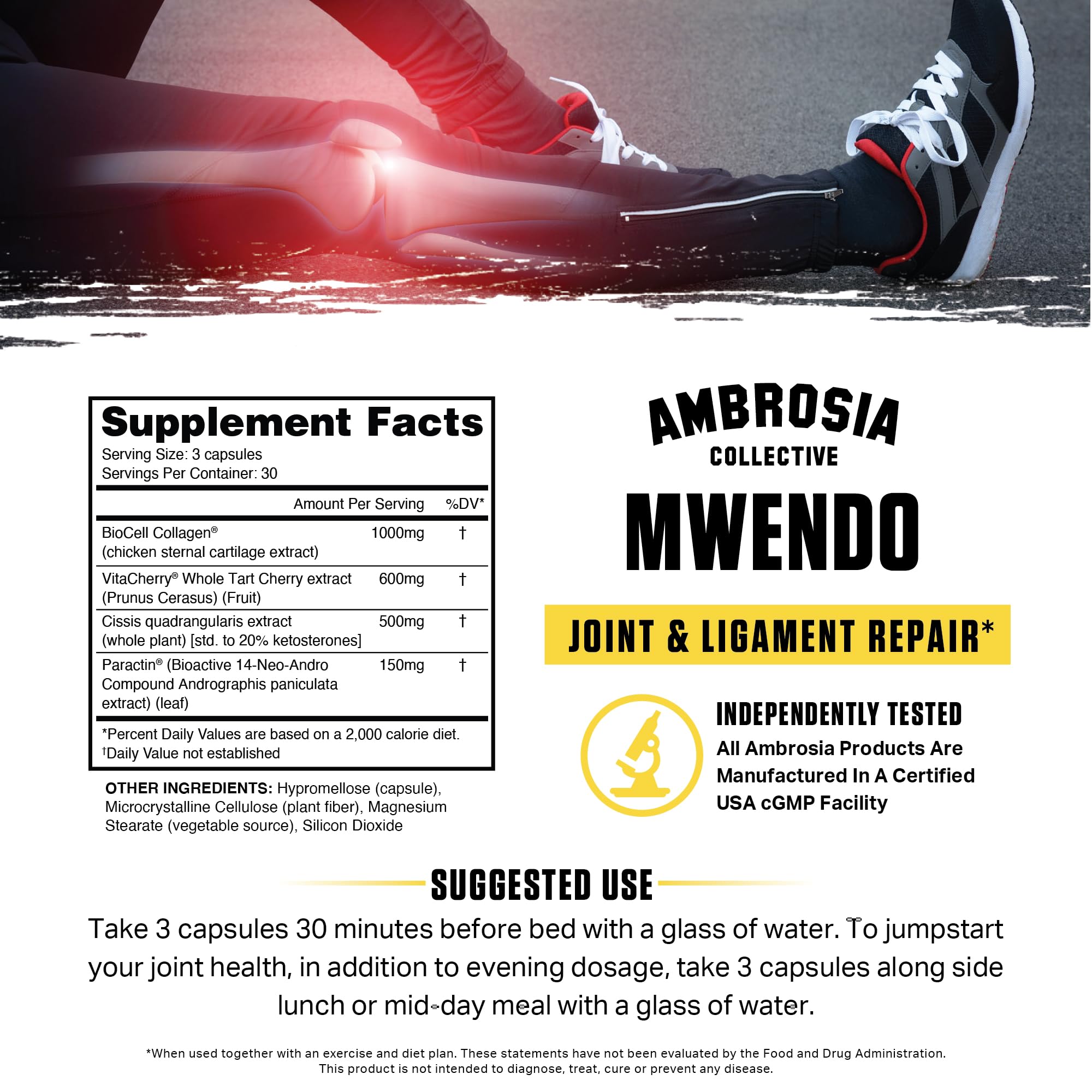 Ambrosia Mwendo - Joint & Ligament Repair | Strengthen Tendons & Increase Soft Tissue Extensibility | Muscle Soreness, & Recovery Time with BioCell Collagen | 90 Veggie Capsules Ambrosia Au supplements