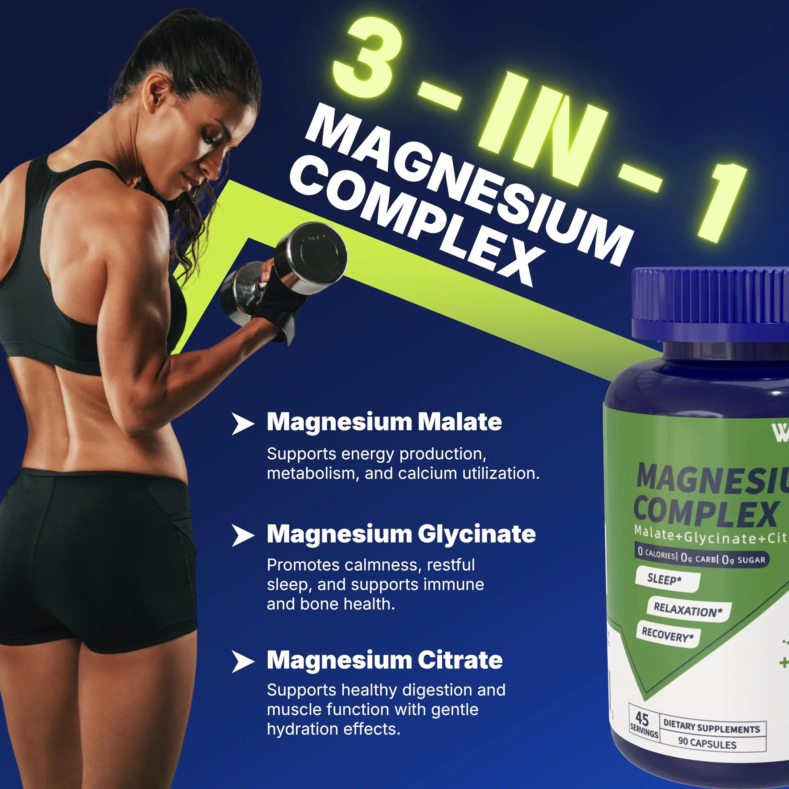 Vicwell Triple Magnesium Complex - 300mg Magnesium from Malate, Glycinate, and Citrate - Supports Stress Relief & Sleep, Nerves & Metabolism, Muscle Relaxation & Bone Health - 90 Capsules(1 Bottle) Vicwell Au supplements