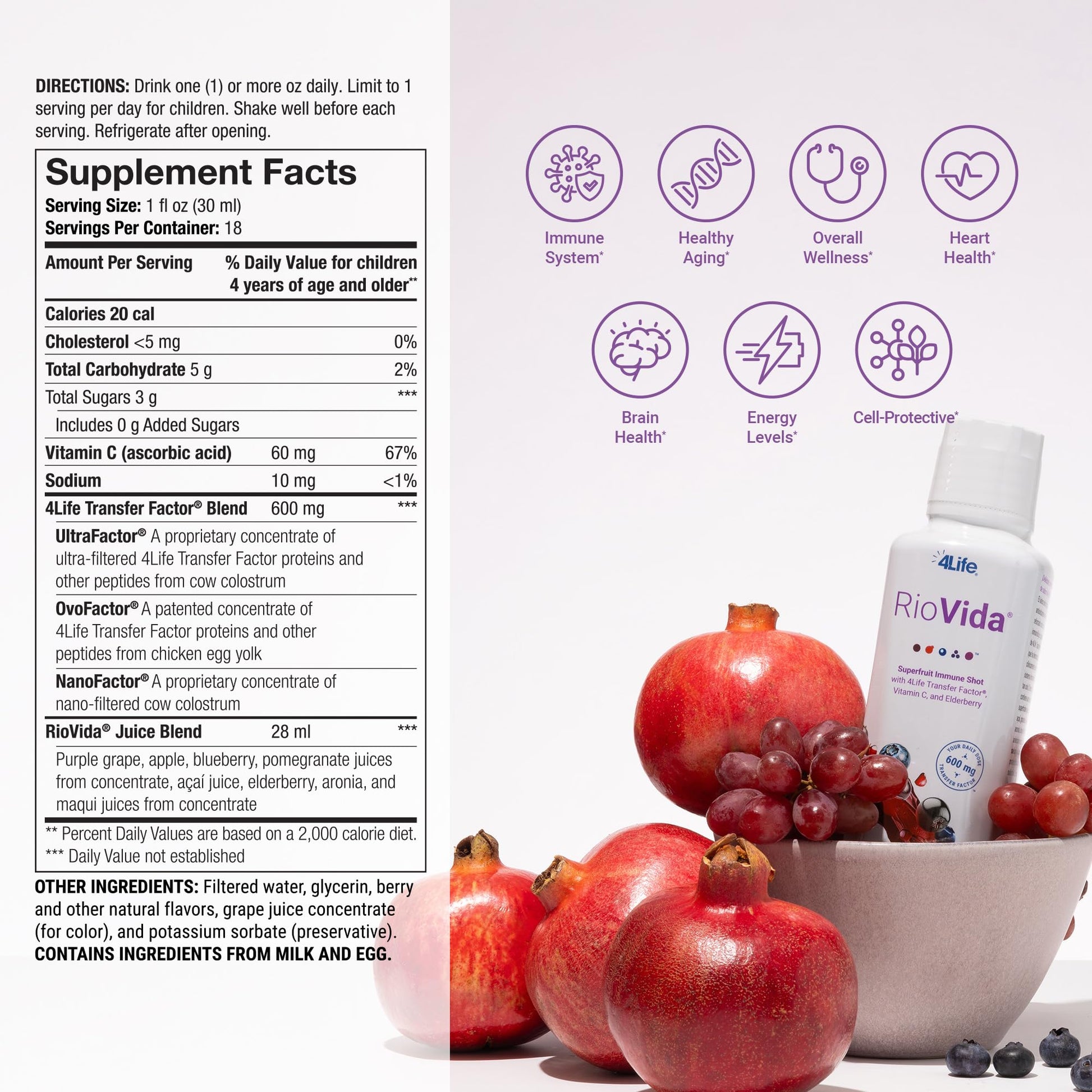 4Life Transfer Factor RioVida Tri-Factor Formula - Liquid Immune and Health Support with Vitamin C, Elderberry, Aronia Berry, Macqui, Blueberry, and Acai - Single Pack 4Life Au supplements