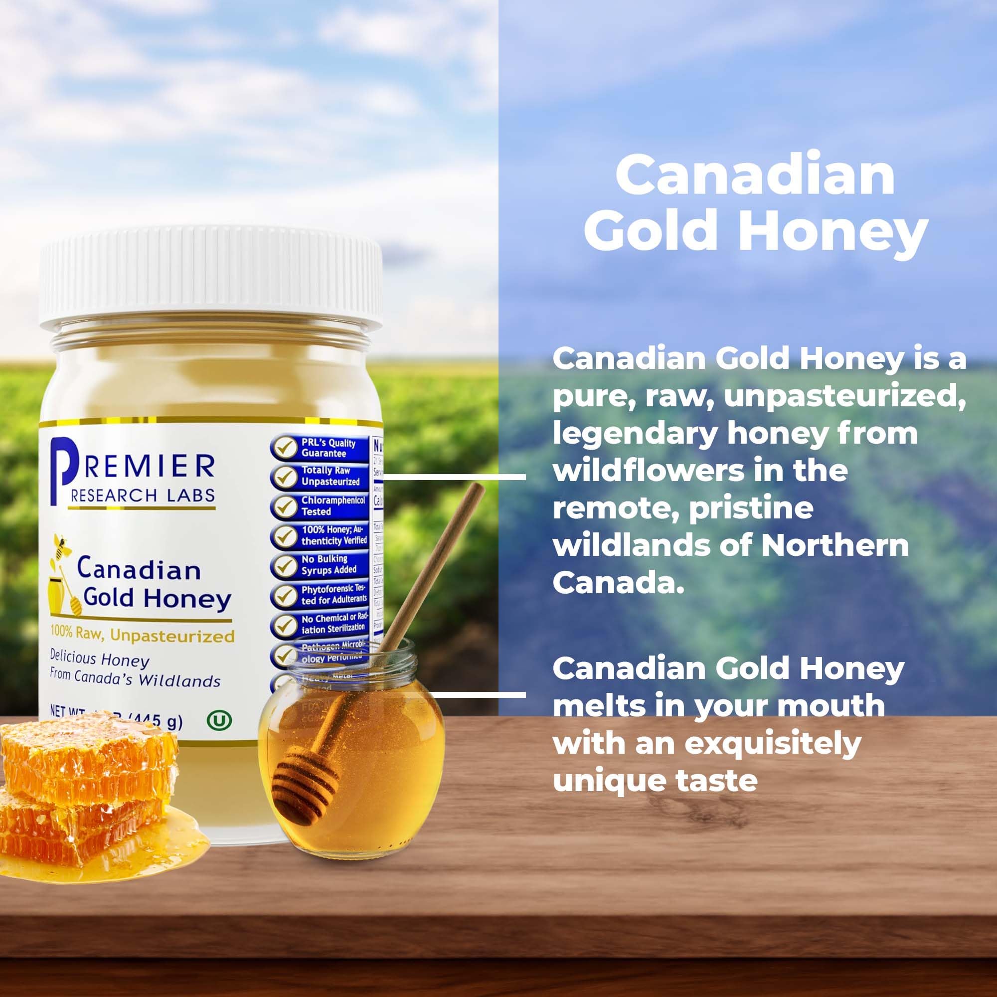 Premier Research Labs Canadian Gold Honey - Raw Honey, Pure Honey, Raw Unpasteurized Honey, Unfiltered, 100% Pure, Sugar-Free, Unprocessed Wildflower Honey - 1 lb Jar Premier Research Labs Au supplements