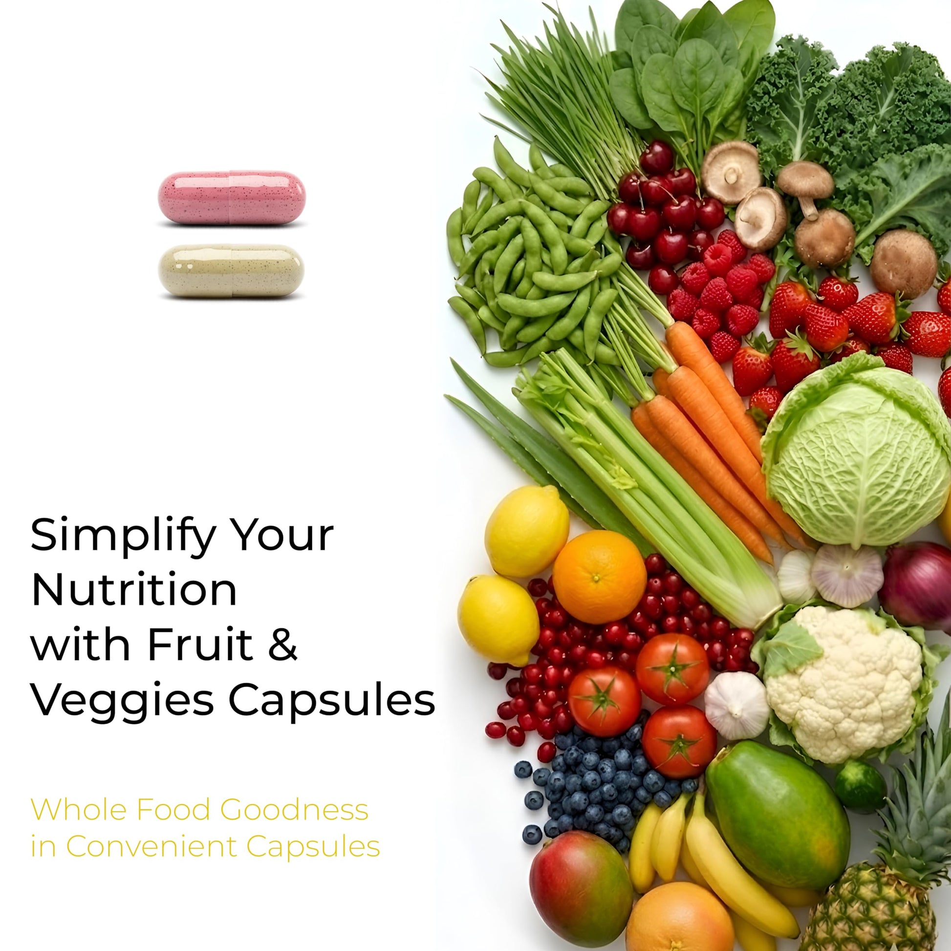 Fruits and Veggies Whole Produce Dietary Supplement with Superfood Fruits and Vegetables for Men, Women and Kids, 90 Fruit Capsules, 90 Veggie Capsules - 1 Set NATURAL GREENS Au supplements