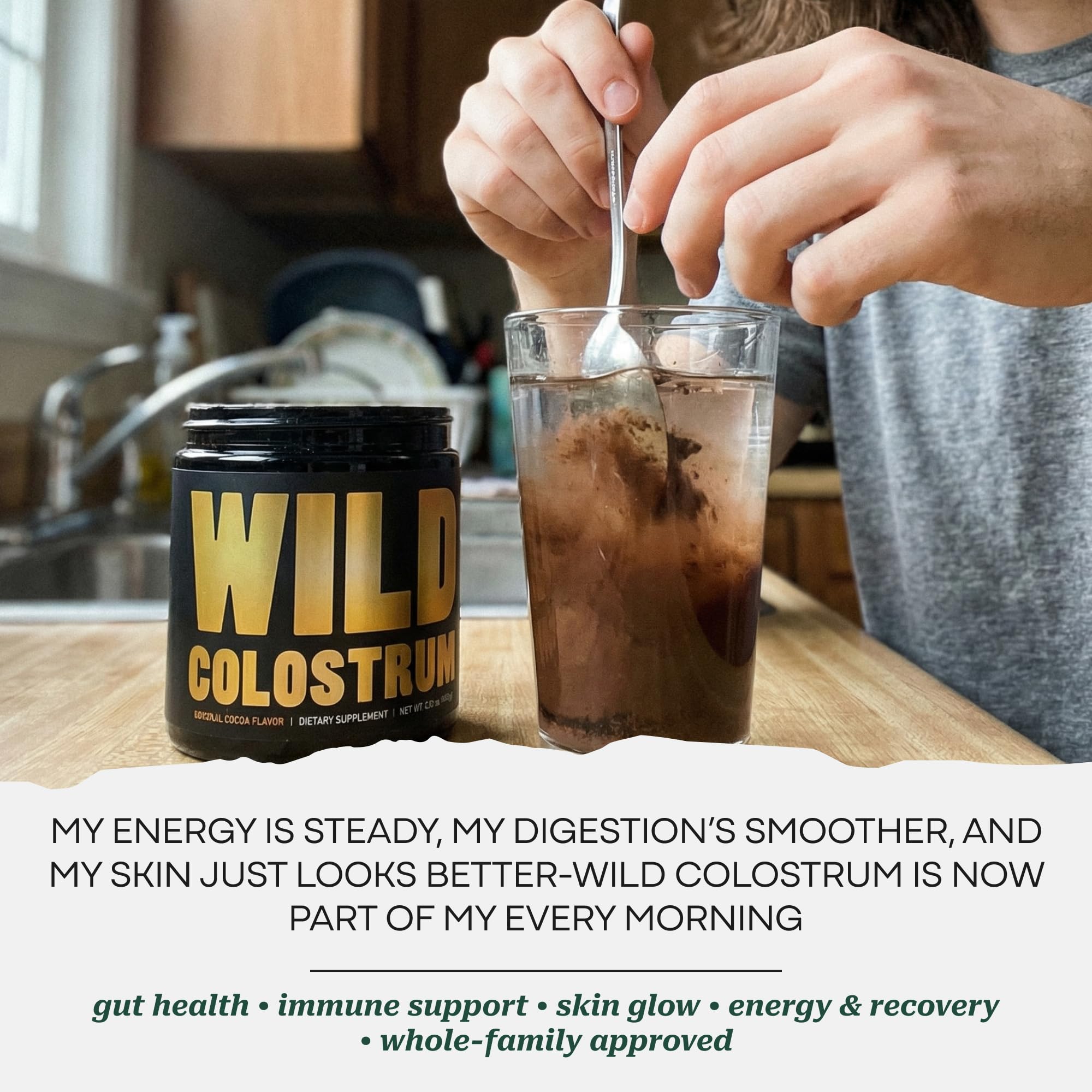 Colostrum Supplement - Grass Fed Pure Bovine Colostrum Powder - 2000mg & 400mg IgG (calostro bovino) - Gut, Immunity, Skin, Hair Support - Sugar Free, Natural Cacao Flavour, 30 Servings Wild Foods Au supplements
