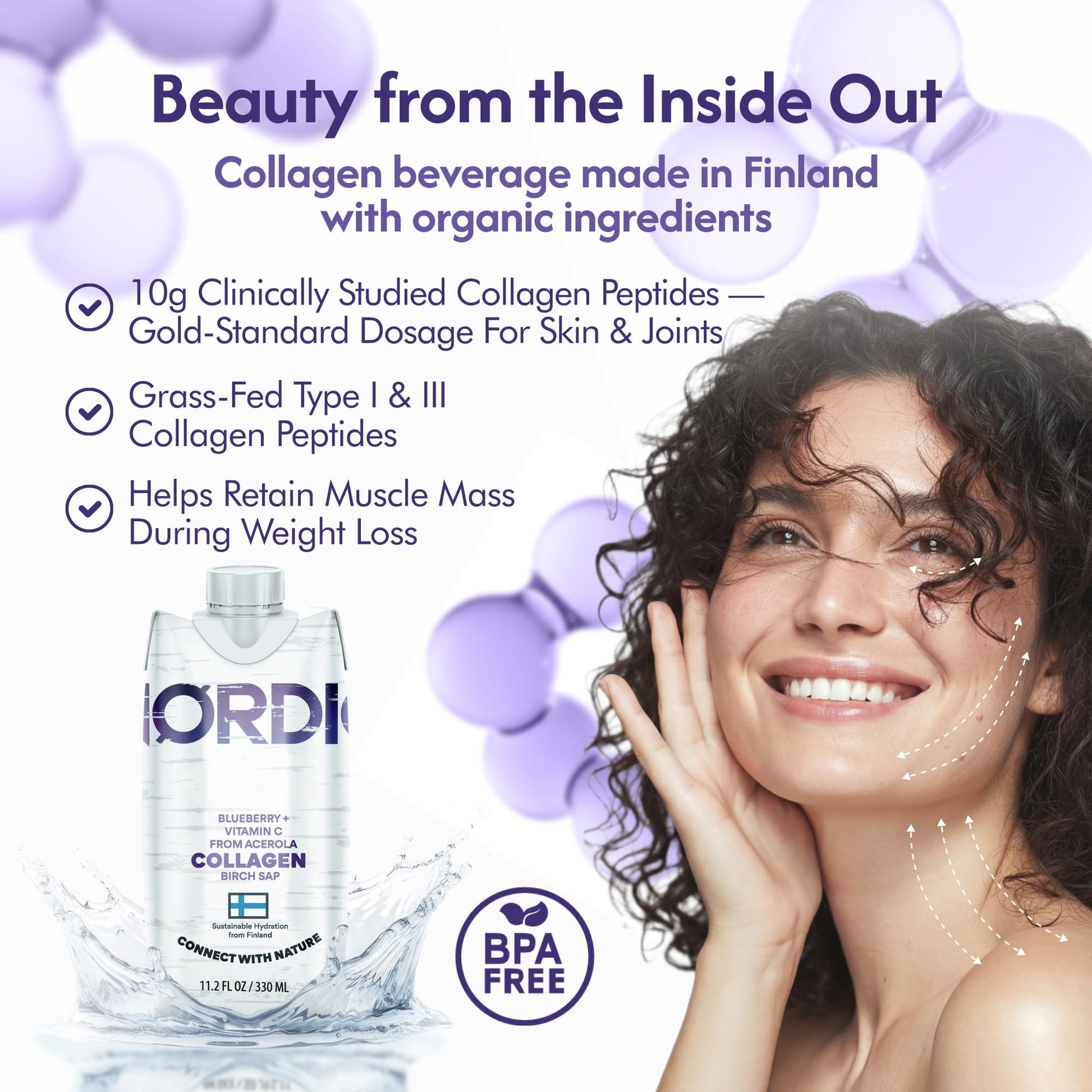 Nordic Liquid Collagen Peptide Drink, Organic Birch Sap, Wild blueberry + Vitamin C, Made in Finland - 10g Clinically Studied Grass Fed Collagen Peptides for Skin Hair Nails & Joint Support, with Silica, BPA-Free Beverage (12 Pack) Nordic Tree Water Au supplements