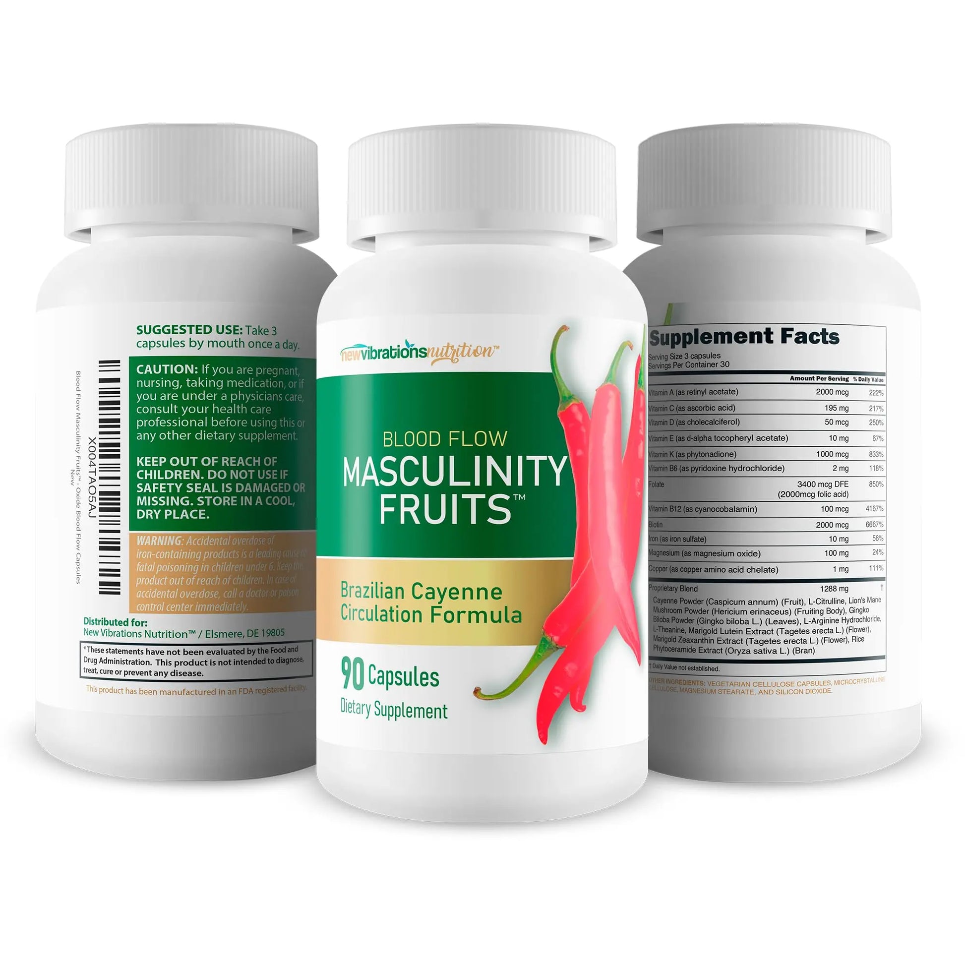 Masculinity Fruits for Bloodflow - Our Best Brazilian Blood Circulation Supplements for Men - Boost Blood Flow Circulation Supplement - Cayenne Pepper Pills Gingko Biloba Blood Flow Vitamins for Men New Vibrations Nutrition Au supplements