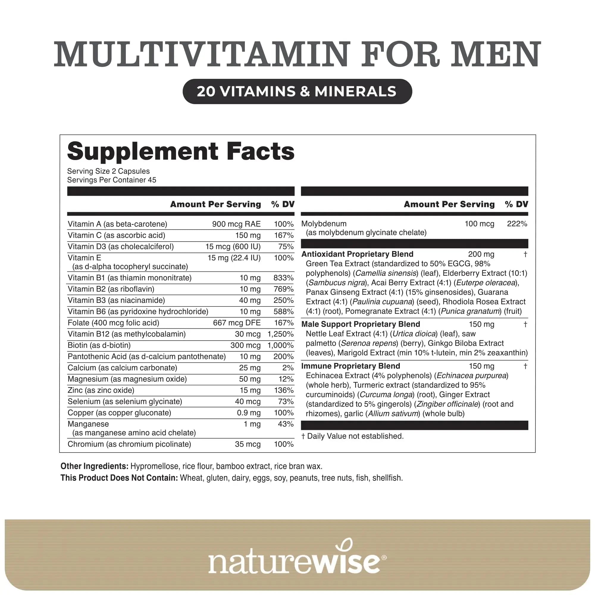 NatureWise [1] Multivitamin for Men - Non-GMO - 90 Capsules[45-Day Supply] + [1] Magnesium Glycinate 625mg - Chelated Magnesium - 30 Capsules[30-Day Supply] NatureWise Au supplements