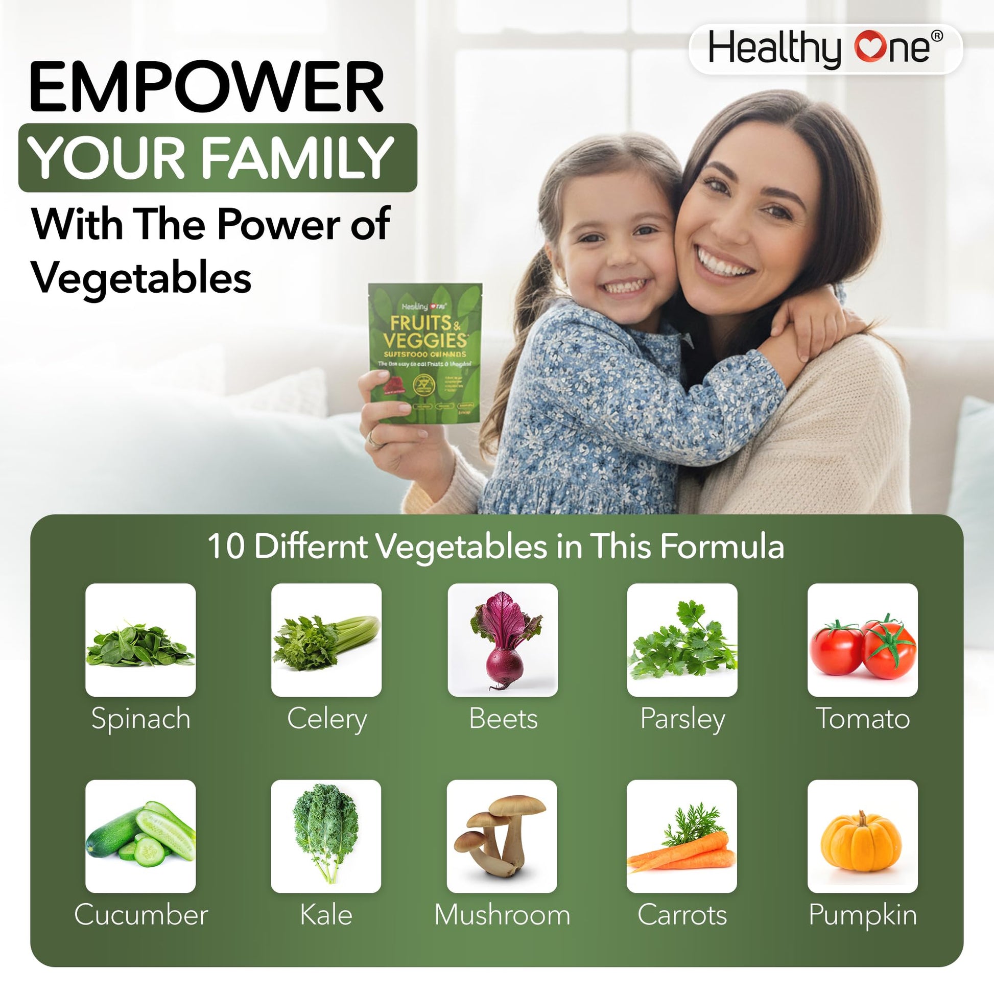 Fruits & Veggies Sugar-Free Gummies - 27 Whole Foods - Equals 3 Servings of Fruits & Vegetables - Improve Energy, Focus & Immune Function - Fiber - Antioxidants - Organic Ingredients - 28 Packets Healthy One Au supplements